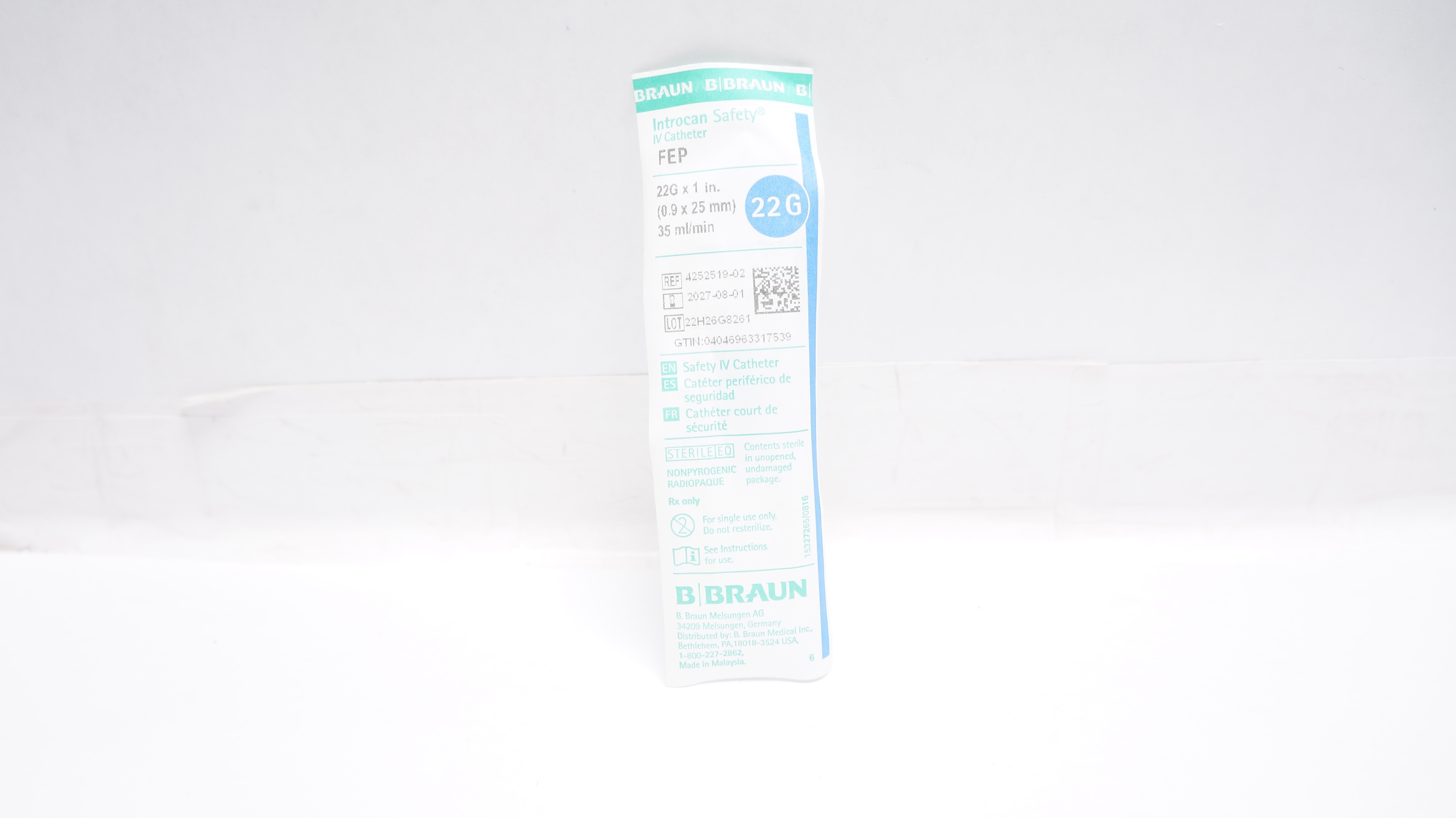 Braun 4252519-02 Introcan Safety IV Cath. 22G x 1 inch, 35 ml/min