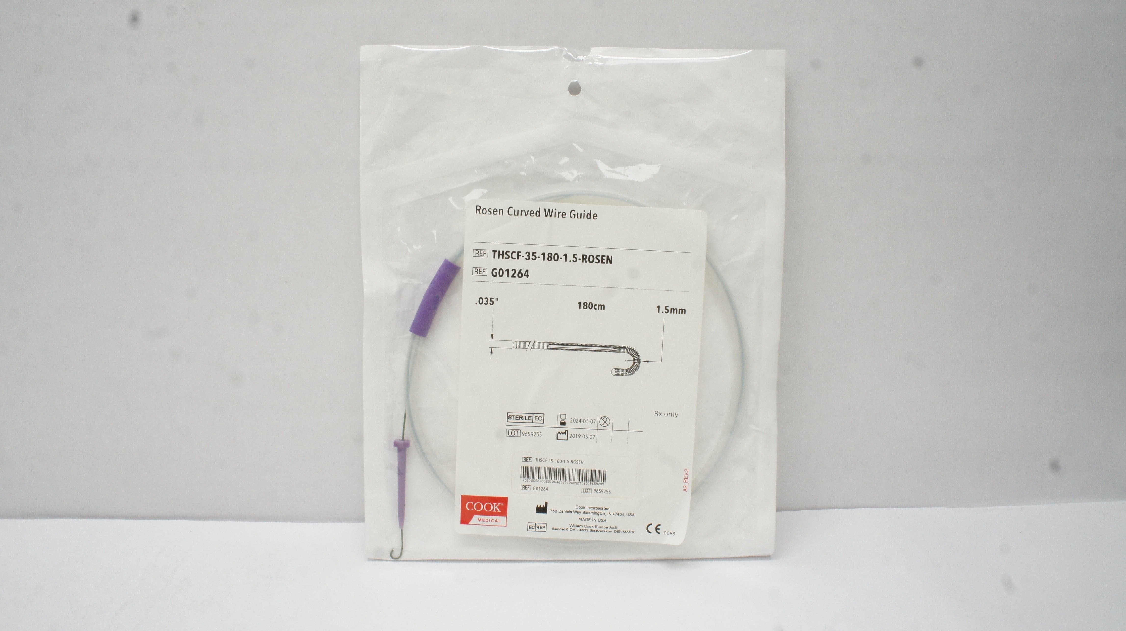Cook Medical G01264 Rosen Curved Wire Guide .035In x 180cm x 1.5mm