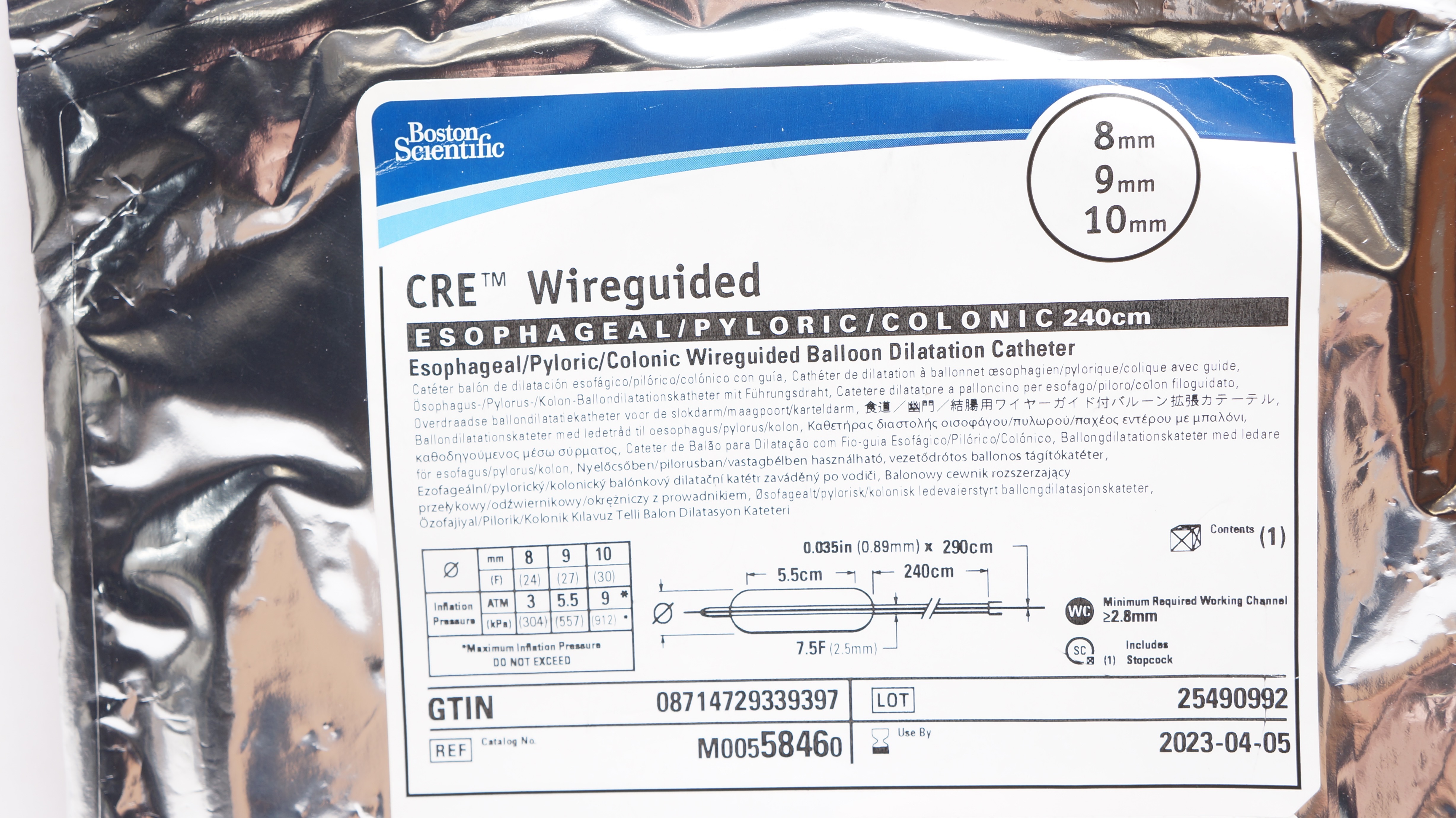 Boston Scientific M00558460 CRE Wireguided Balloon Dilatation Cath. 8x9x10mm (x)