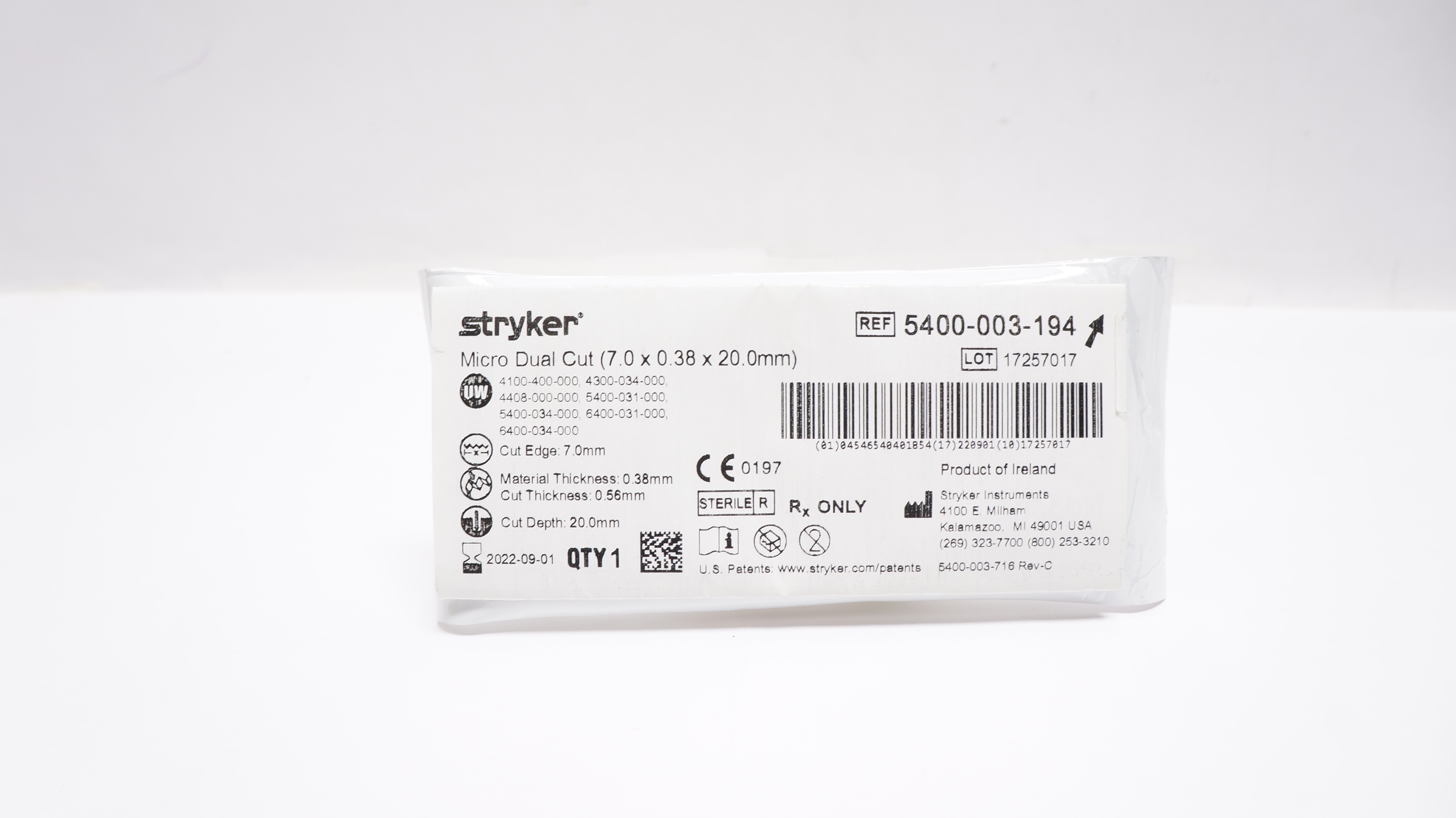 Stryker 5400-003-194 Micro Dual Cut 7.0 x 0.38 x 20.0mm (x)