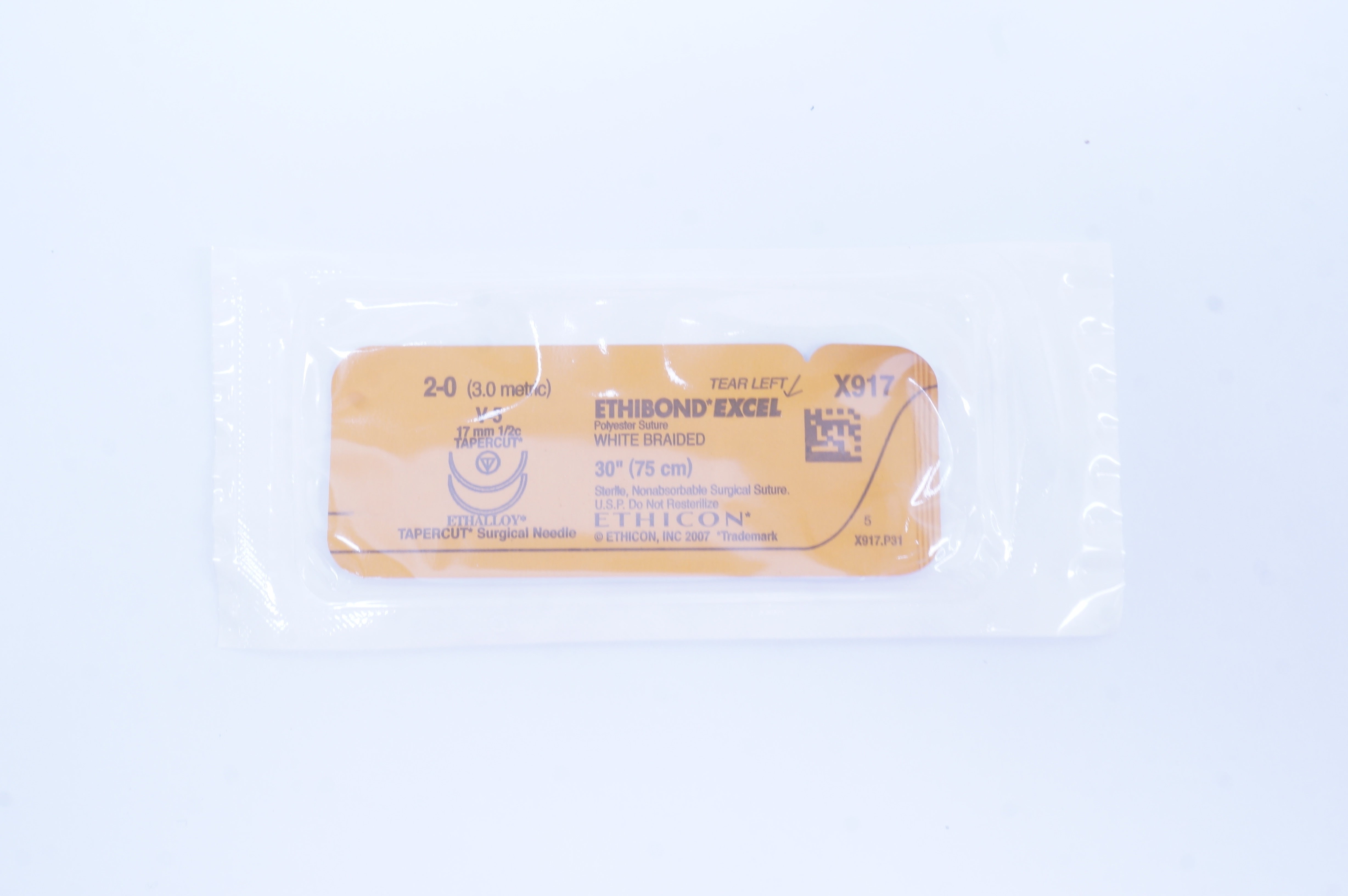 Ethicon X917 2-0 Ethibond Excel Polyester Stre V-5 17mm 1/2c Tapercut, 30inch(x)