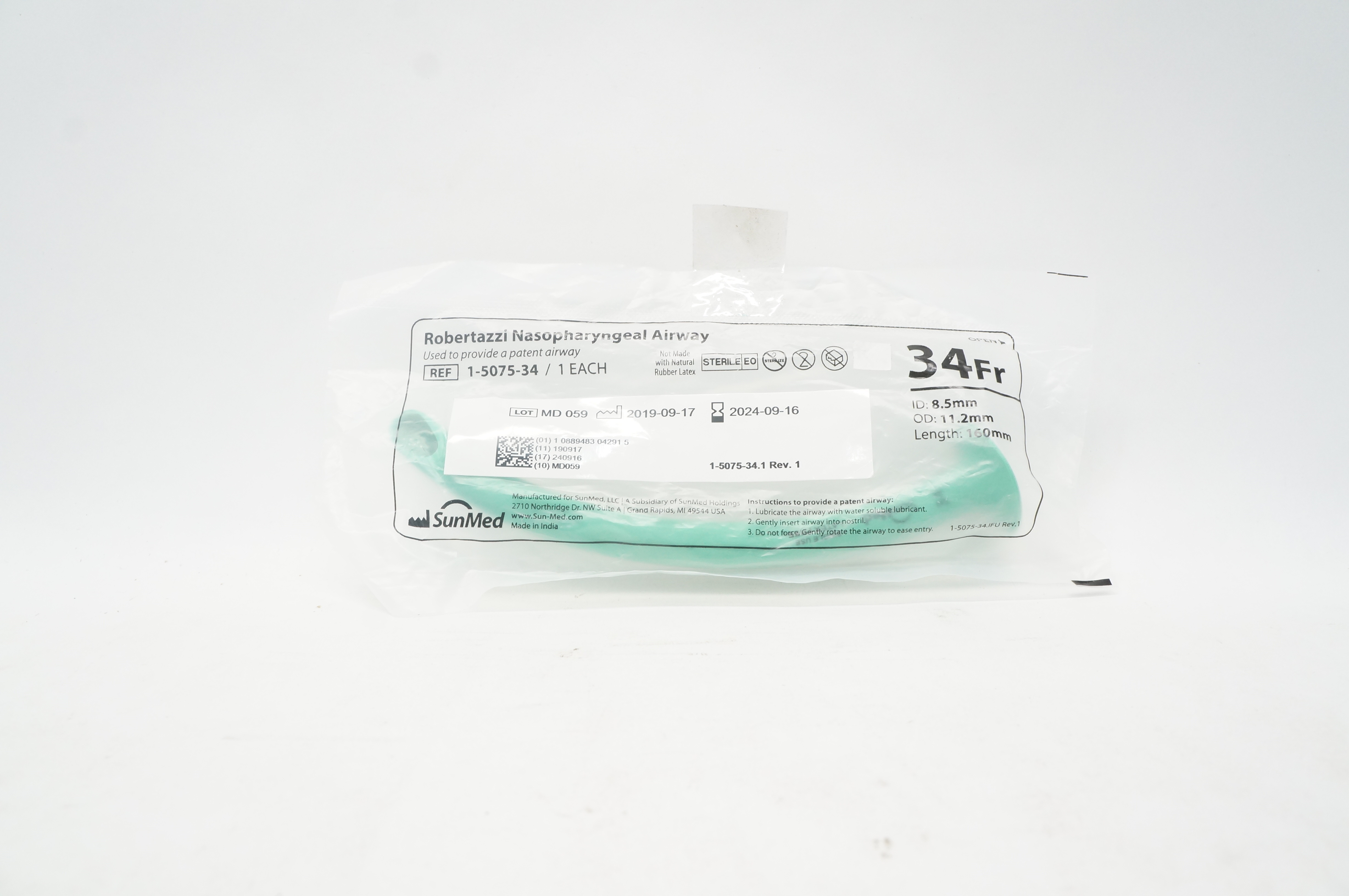 SunMed 1-5075-34 Robertazzi Nasopharyngeal Airway 34Fr.