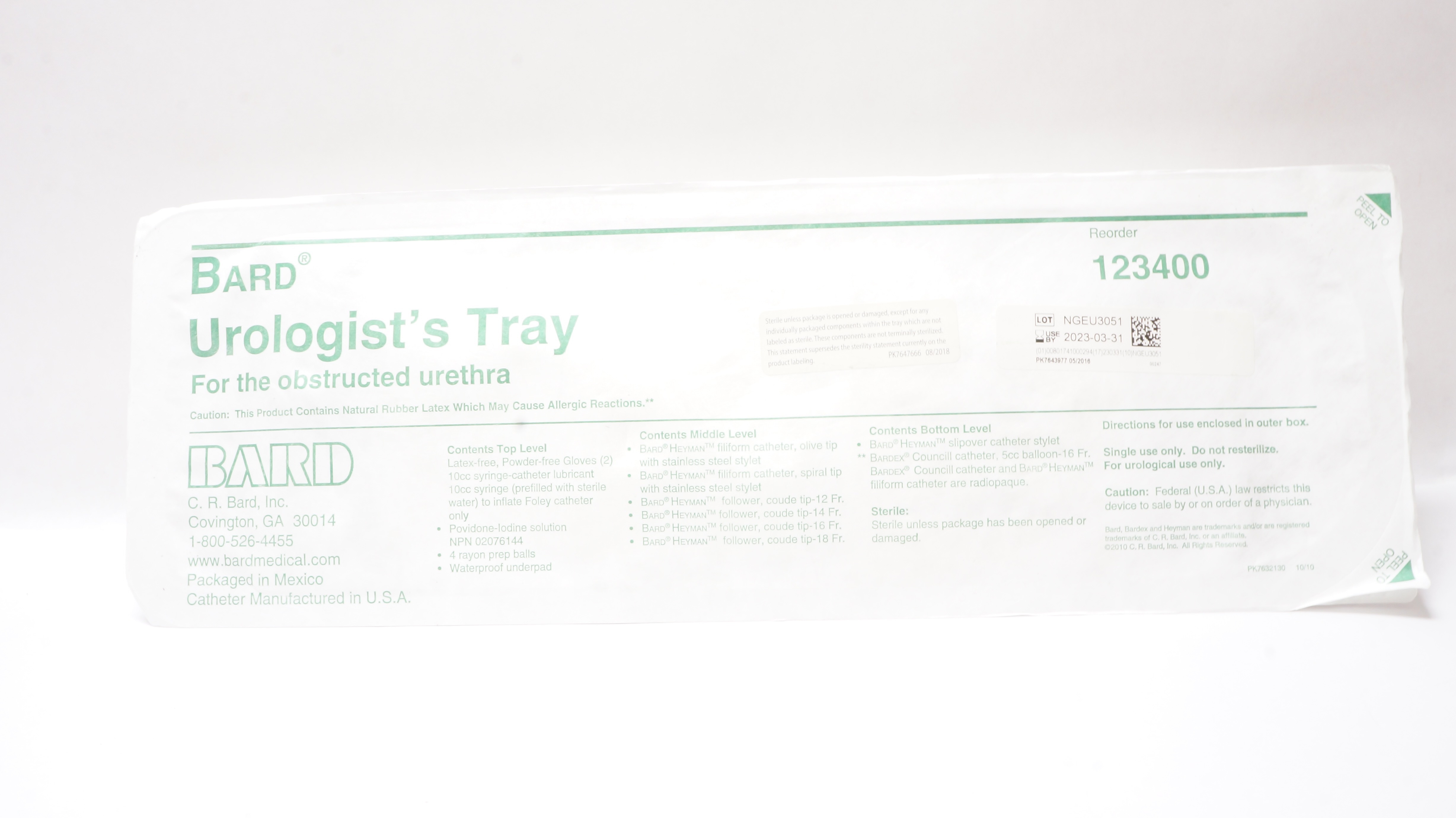 Bard 123400 Urologist's Tray for the Obstructed Urethra (x)