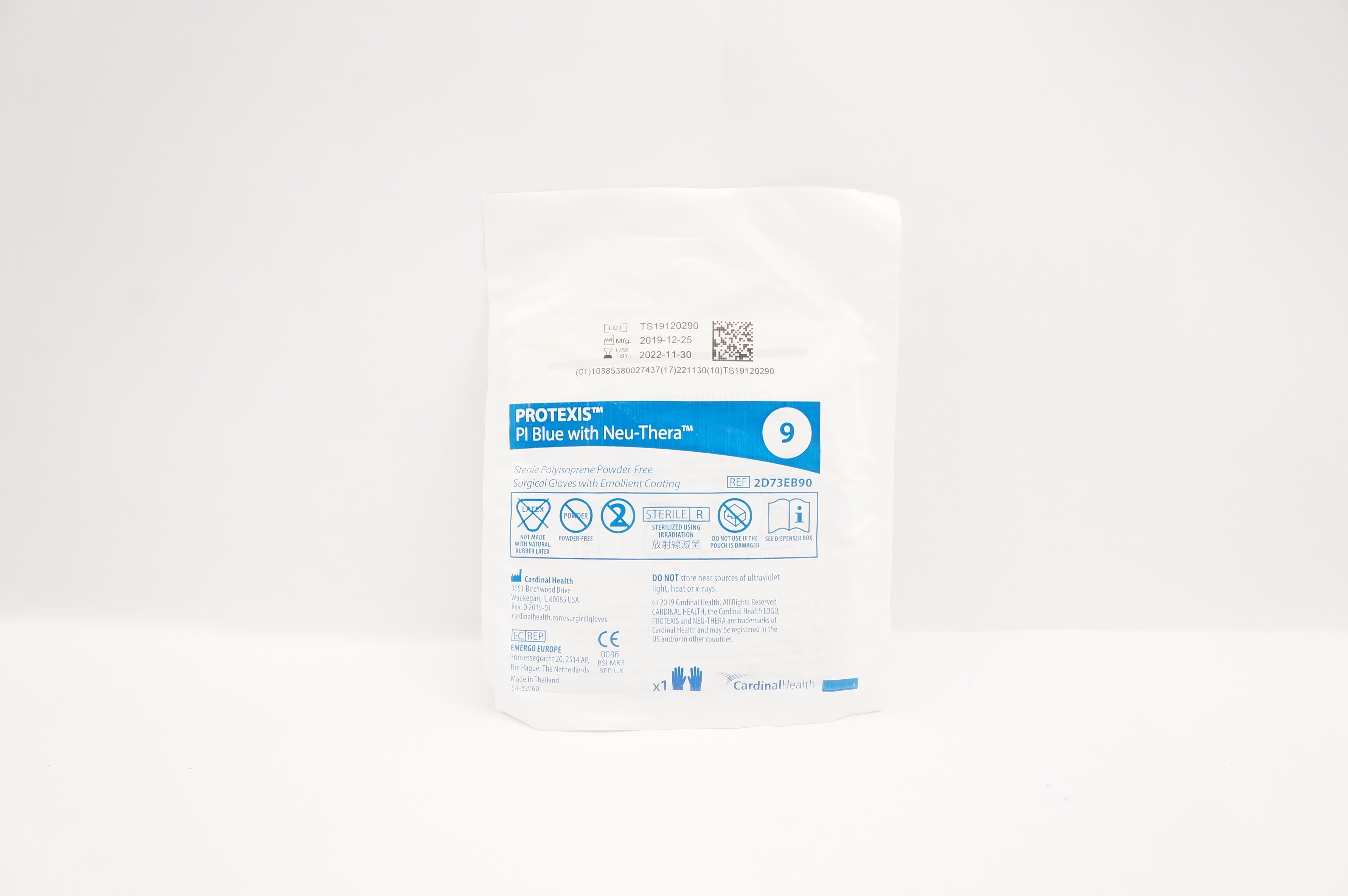 Cardinal Health 2D73EB90 Protexis Pl Blue with Neu-Thera Surgical Gloves, Size 9