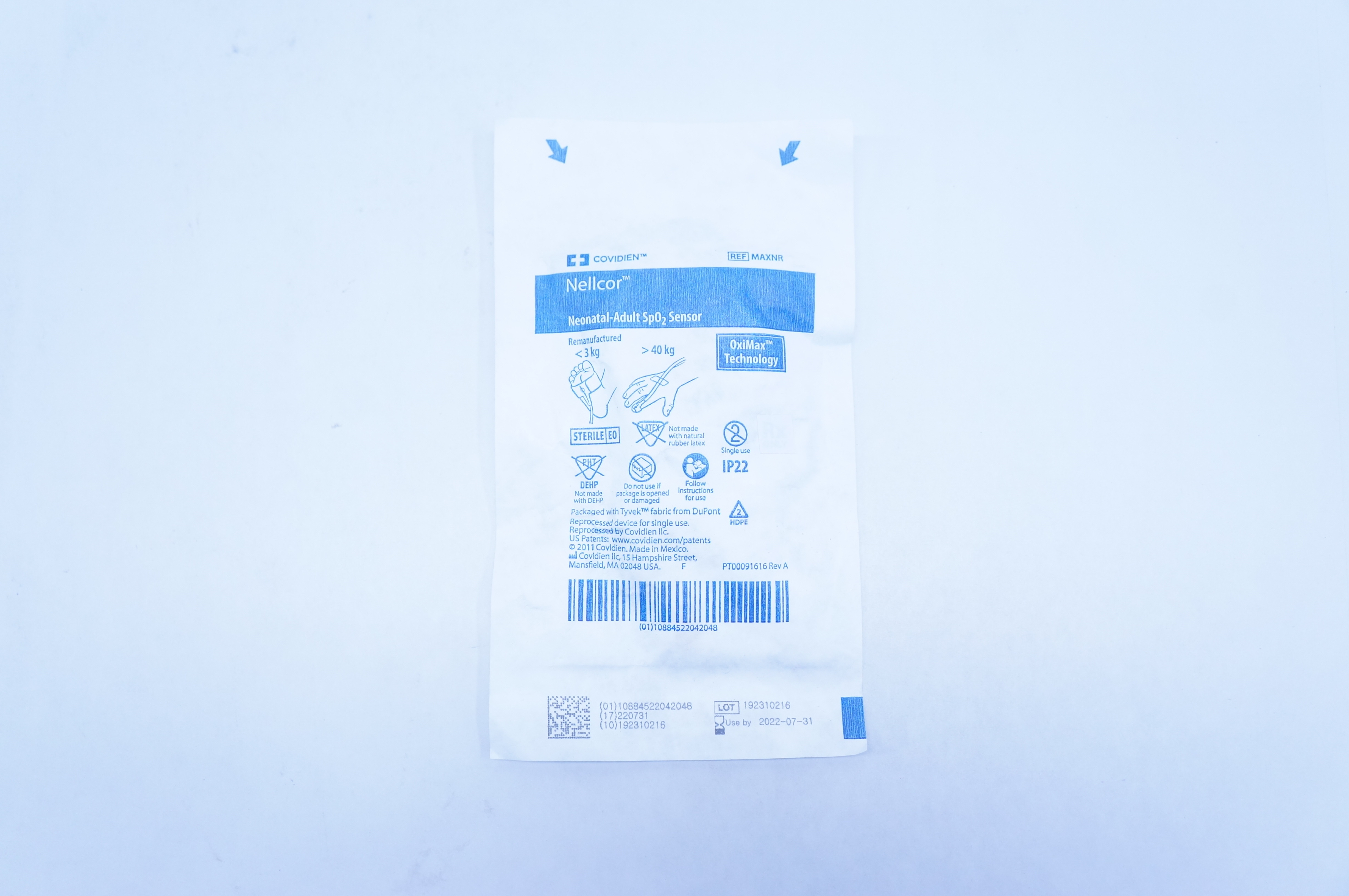 Covidien MAXNR Nellcor OxiMax Technology Neonatal-Adult SpO2 Sensor <3kg, >40kg