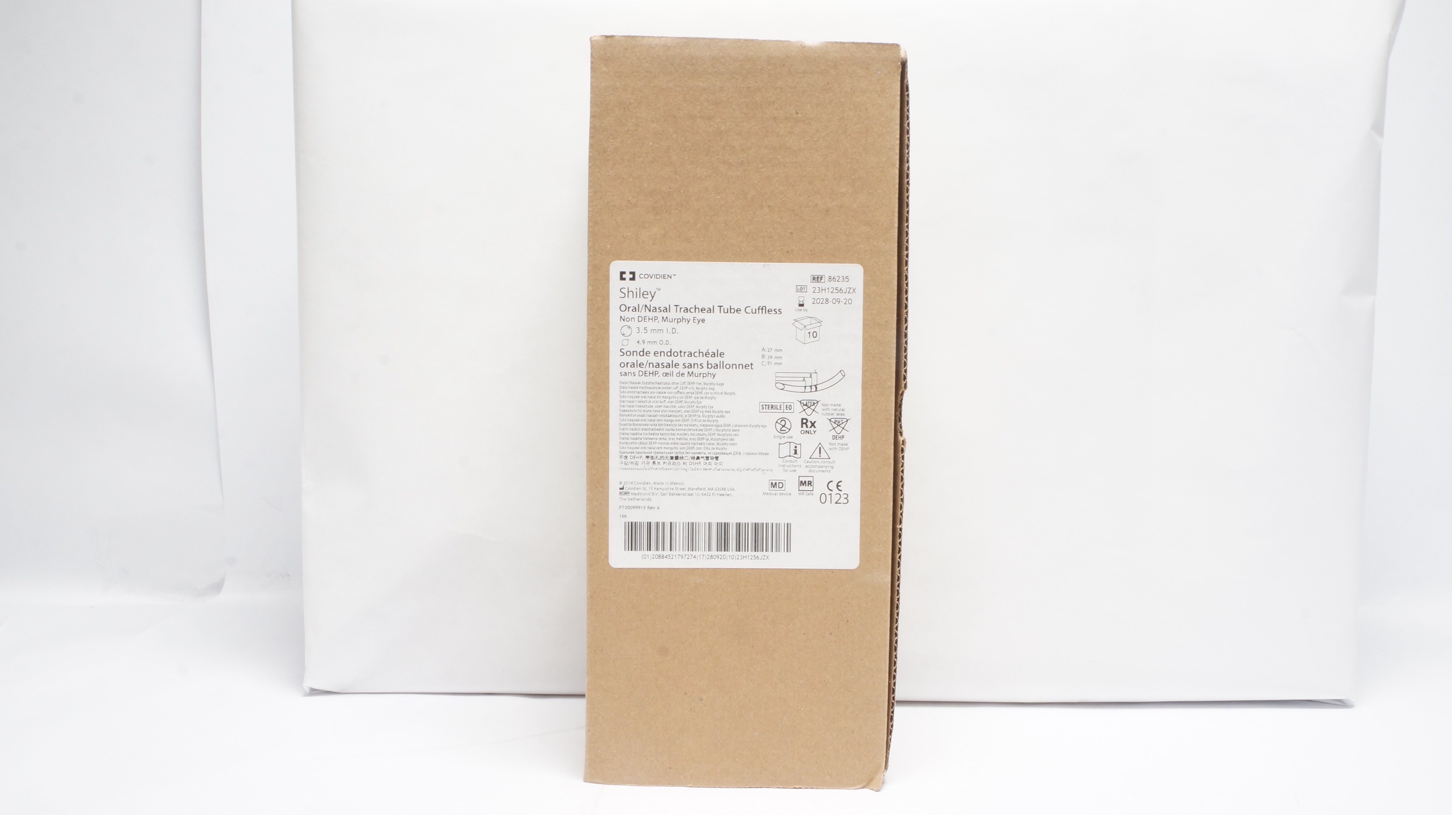 Covidien 86235 Shiley Oral/Nasal Tracheal Tube 3.5mm ID x 4.9mm OD - Box of 9