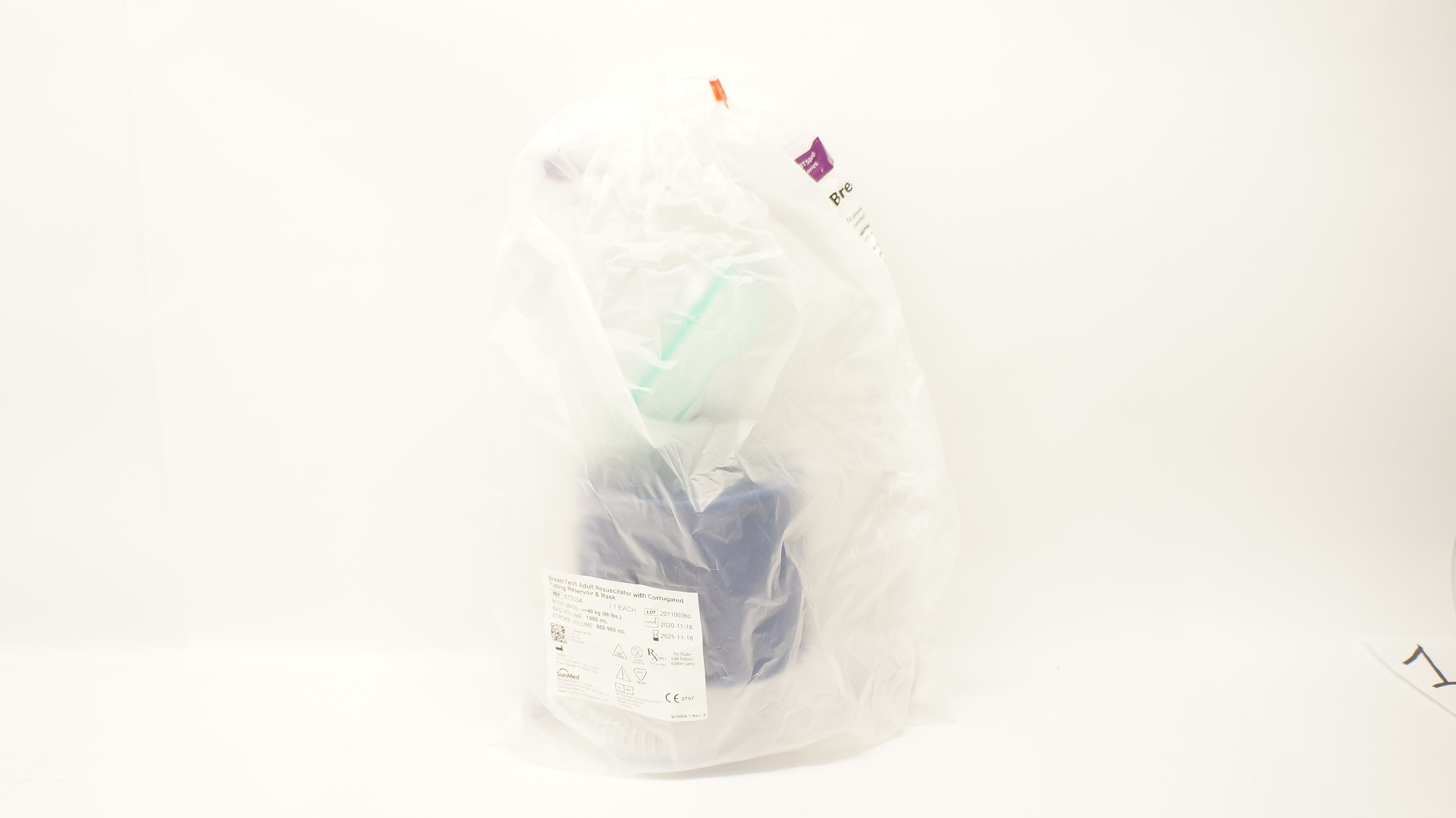 SunMed BT5004 Breath Tech Adult Resuscitator W/ Corrugated Tubing Reservoir & Mask >=88 Ibs.