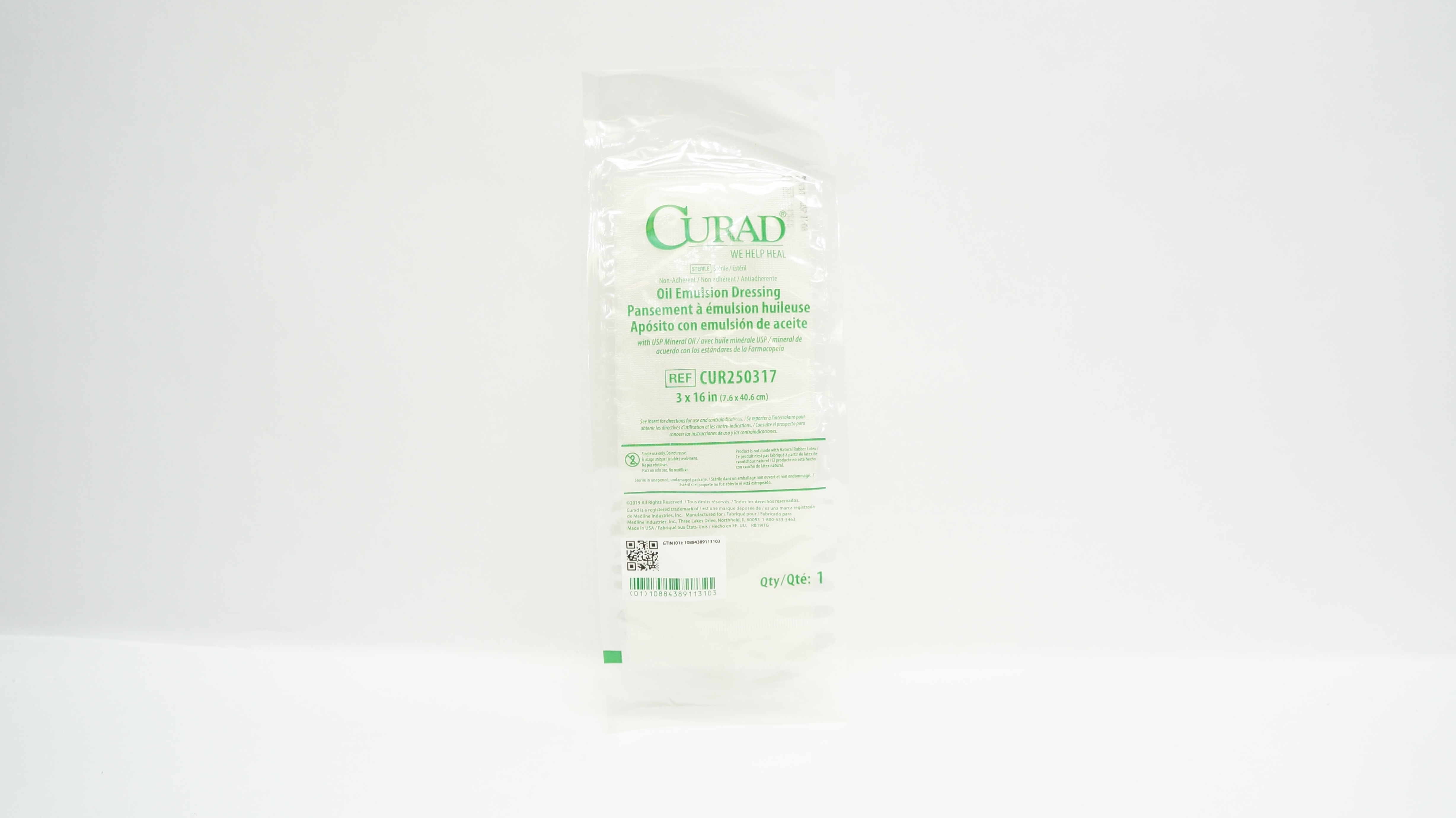 Curad CUR250317 Non-Adherent Oil Emulsion Dressign 3inch x 16inch