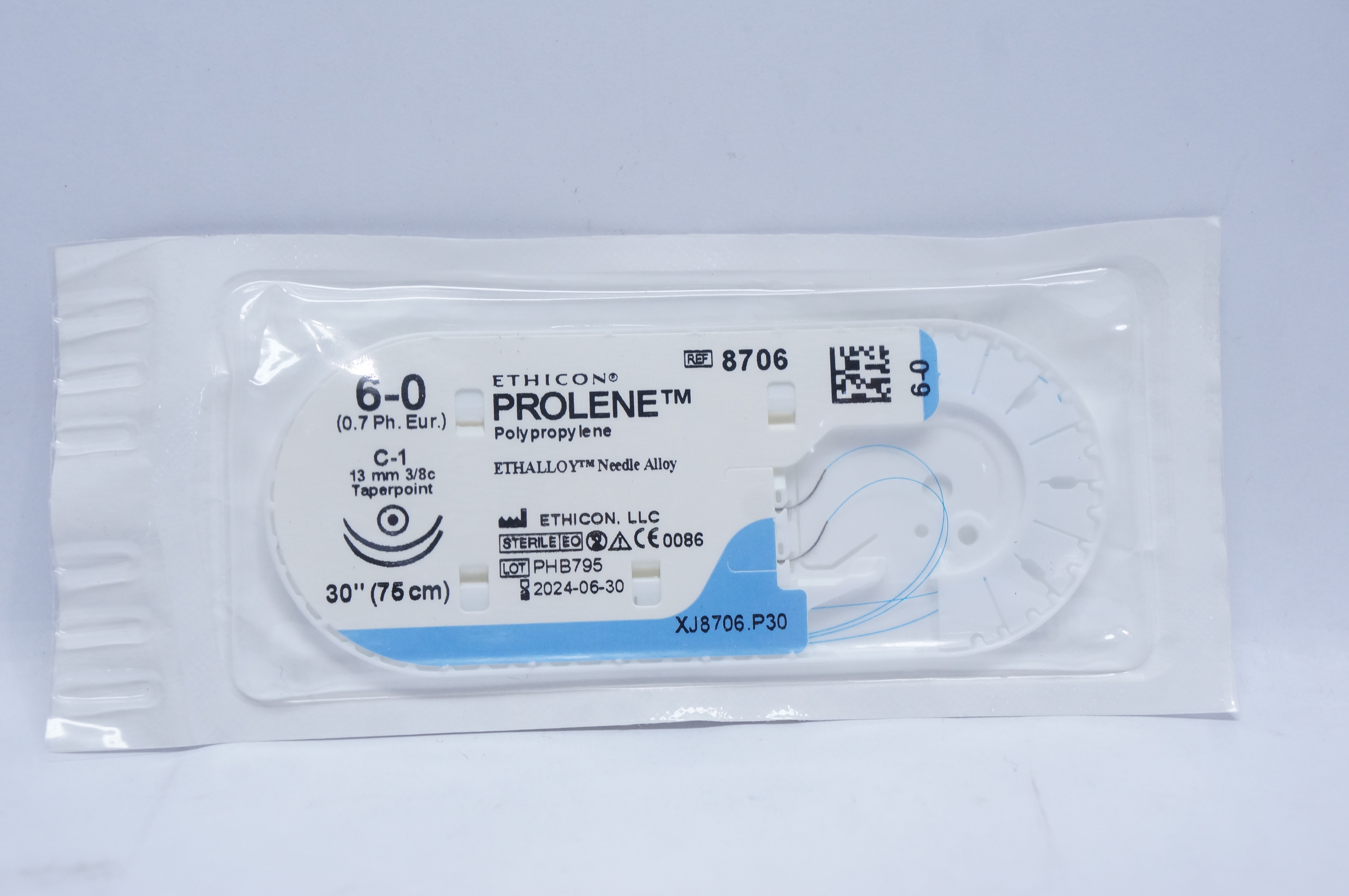 Ethicon 8706 6-0 PROLENE, C-1, 13mm 3/8c Taperpoint, 30inch