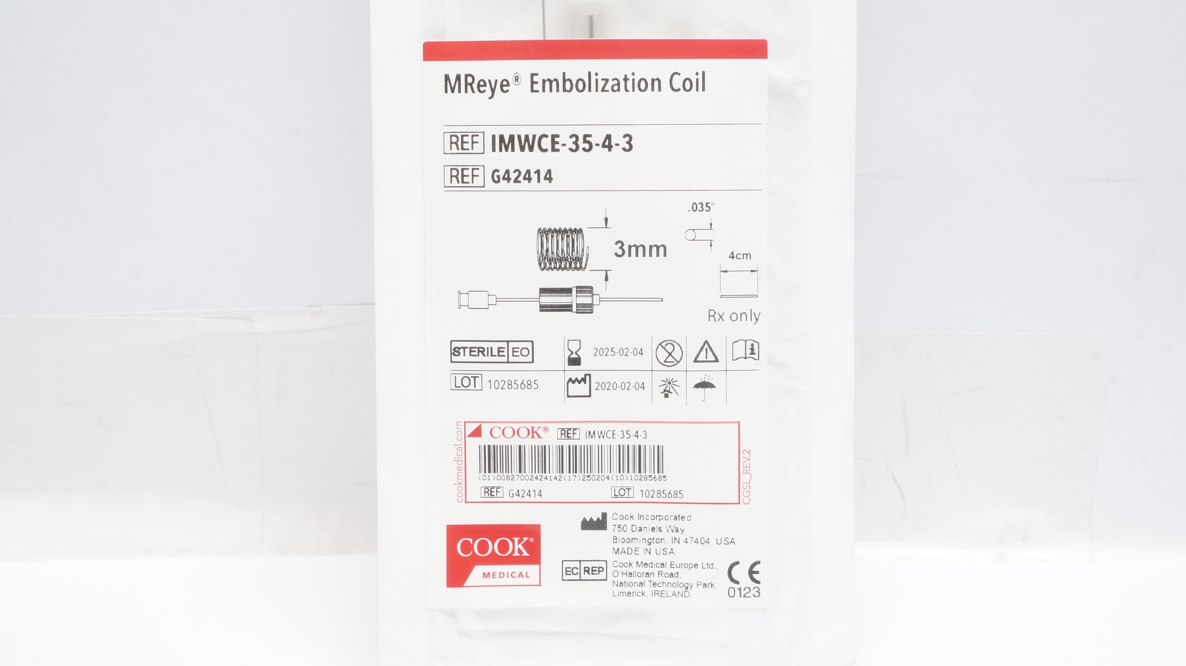 Cook Medical G42414 MReye Embolization Coil 3mm x 0.035inch x 4cm (x)
