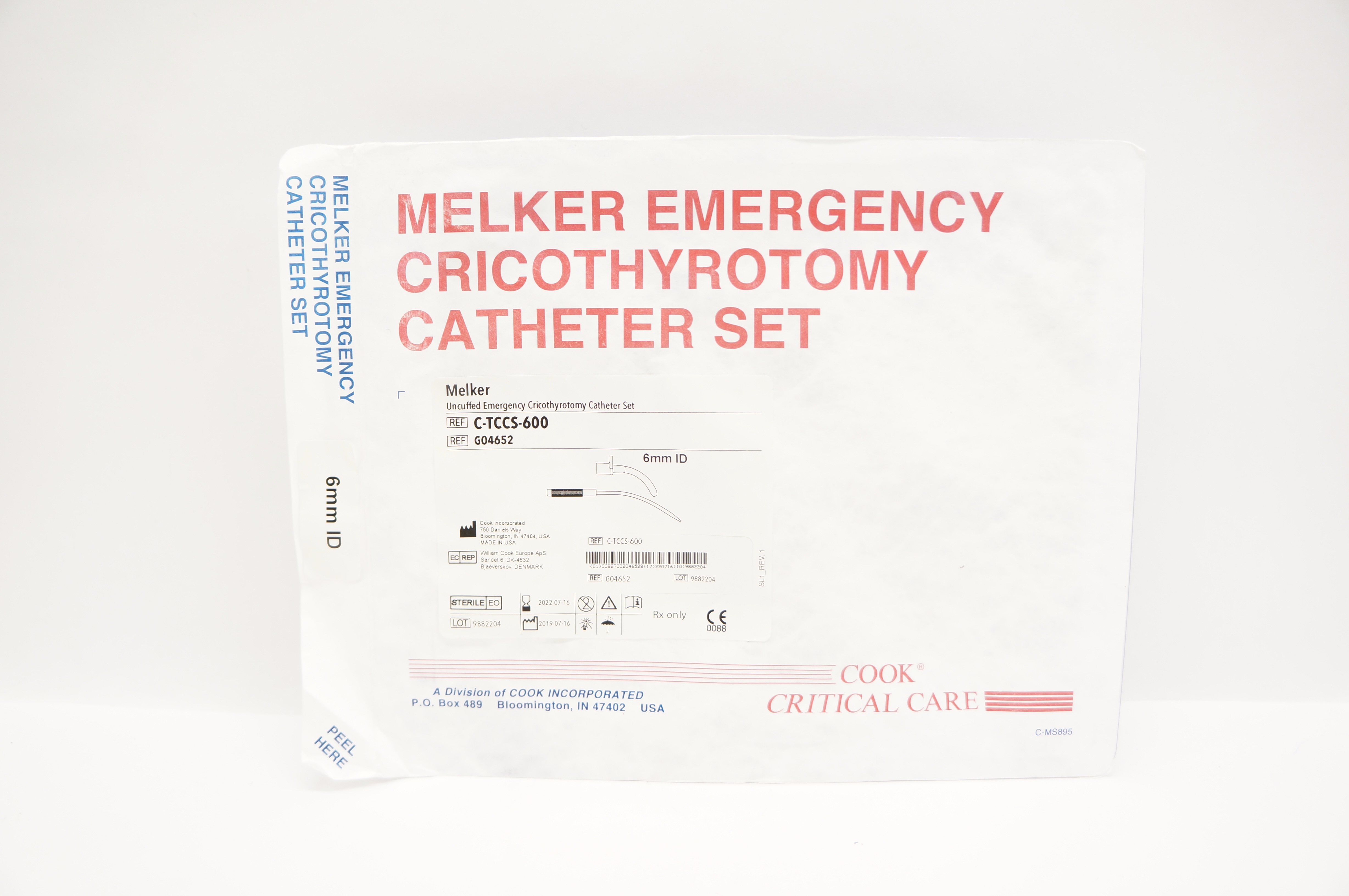 Cook Medical G04652 Melker Uncuffed Emergency Cricothyrotomy Cath. Set 6mm (x)
