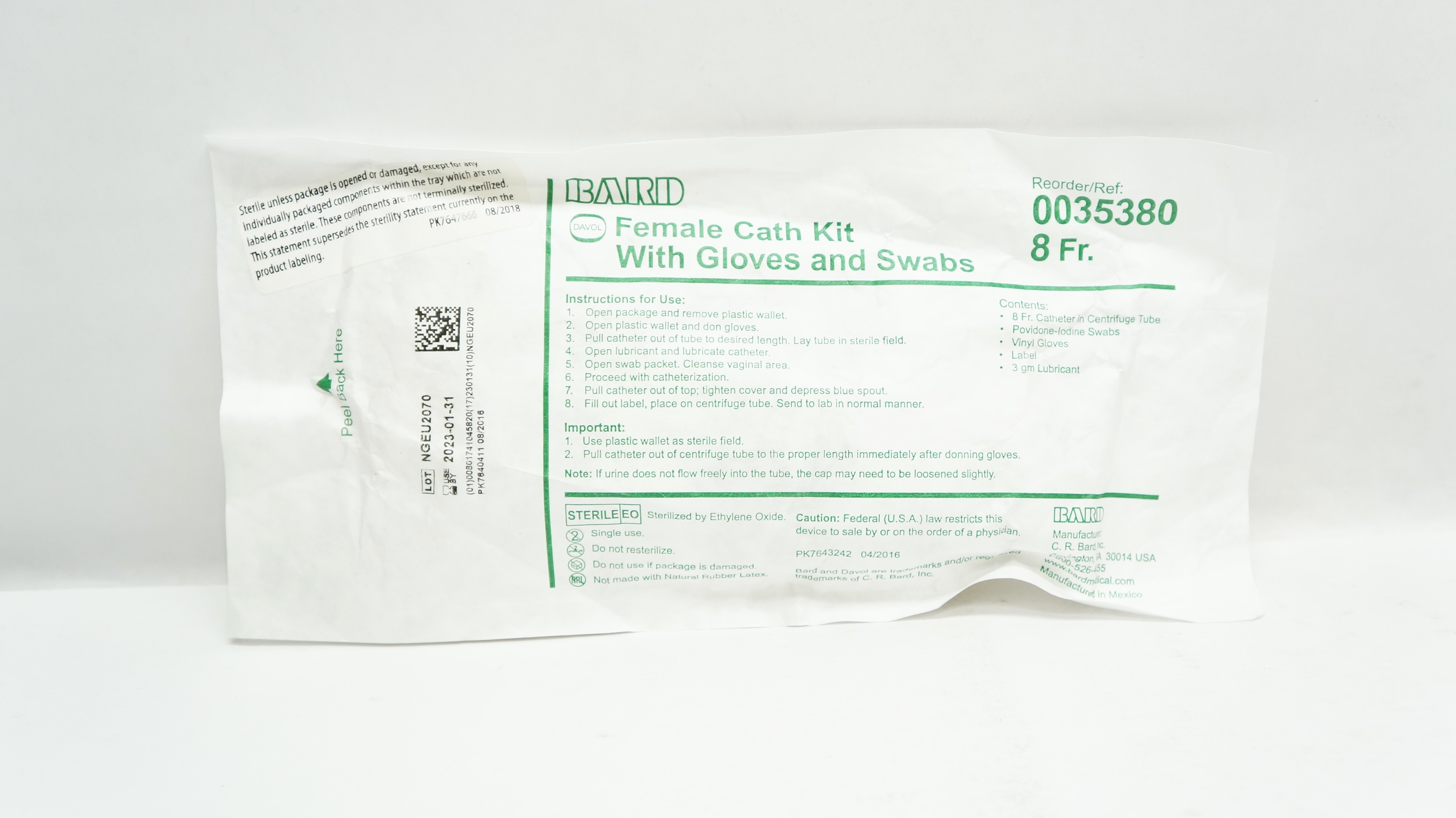 Bard 0035380 Female Cath Kit With Gloves and Swabs 8Fr (x)