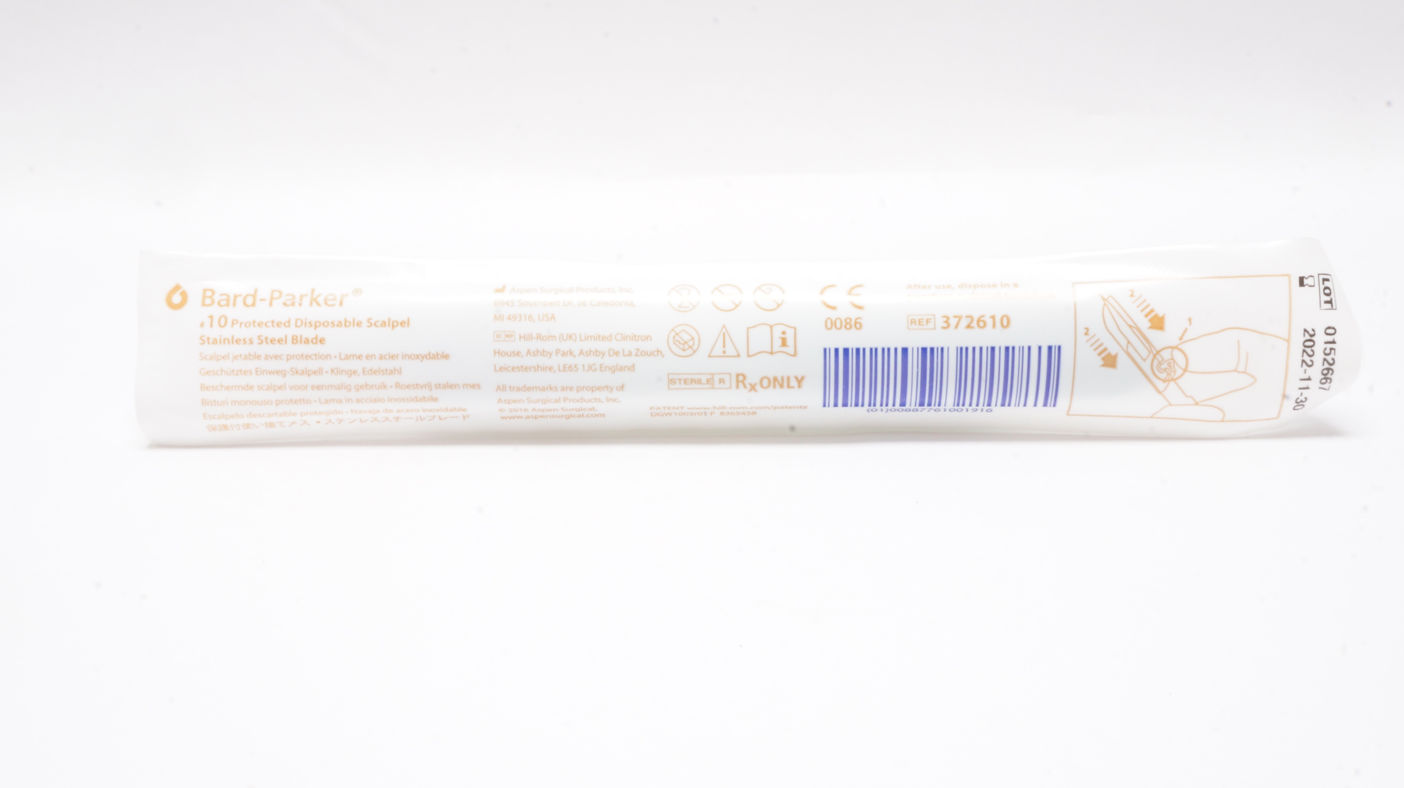 Aspen 372610 Bard-Parker Hill-Rom 10 Protected Disposables Scalpels SS Blade (x)