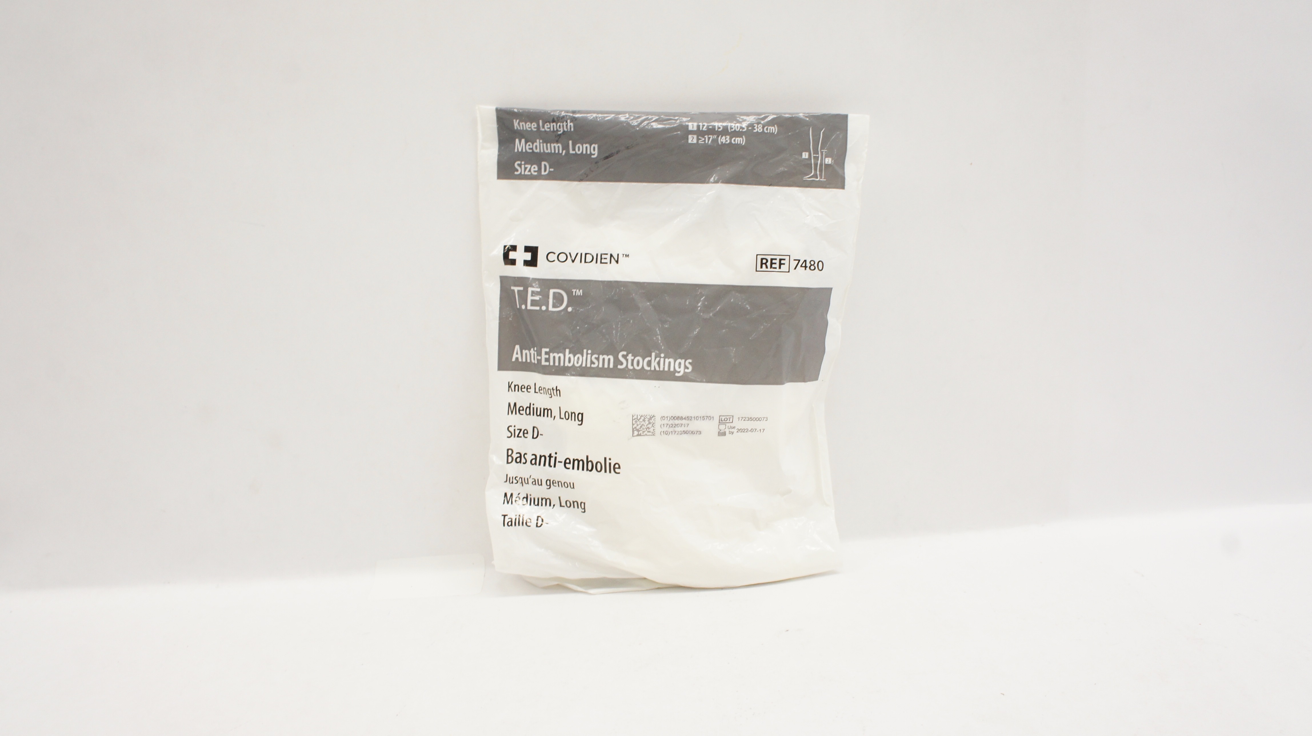 Covidien 7480 T.E.D. Anti-Embolism Stockings Knee Length Medium Long Size D
