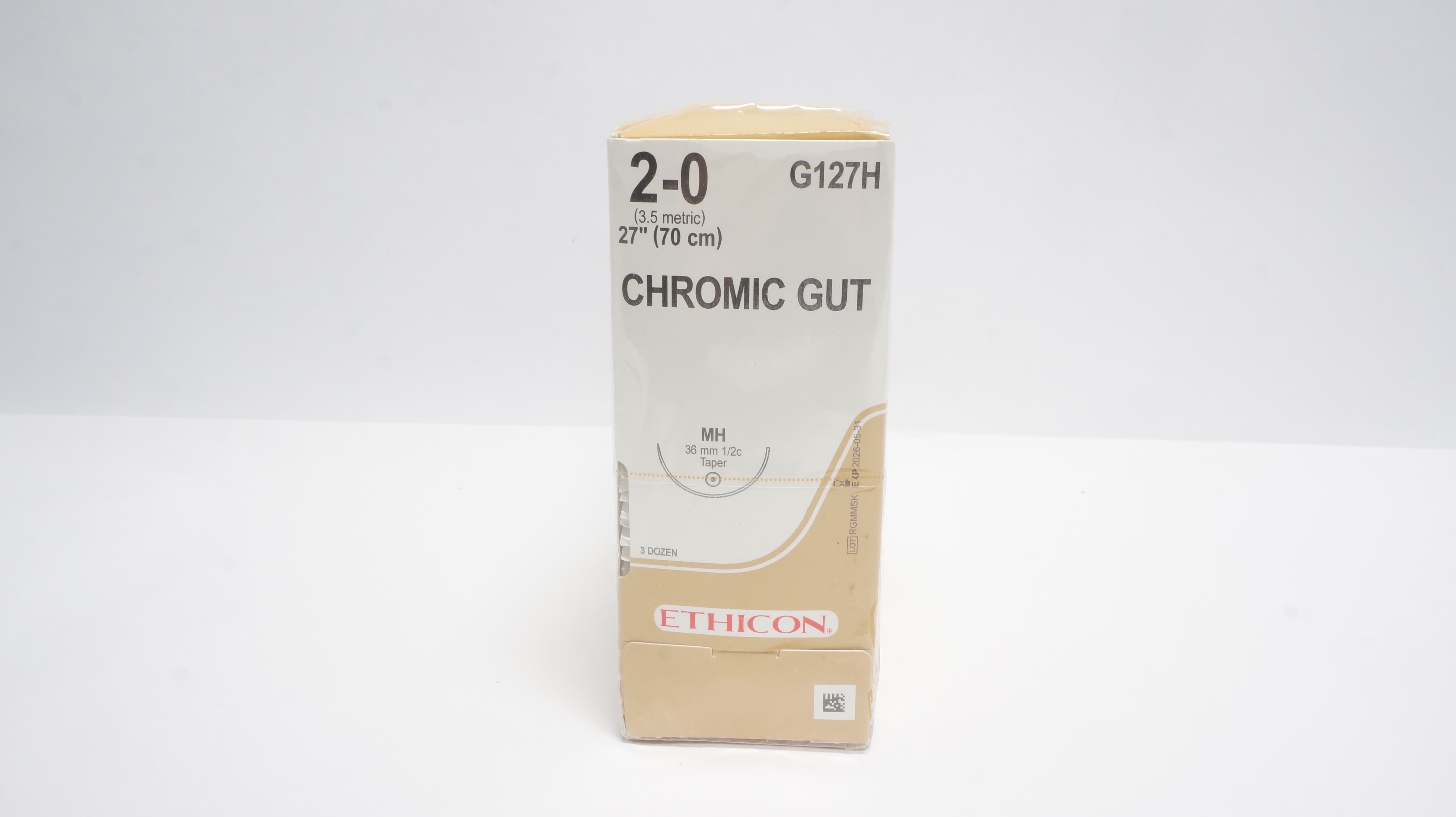 Ethicon G127H 2-0 Chromic Gut MH 36mm 1/2c Taper 27In - Box of 36n (x)