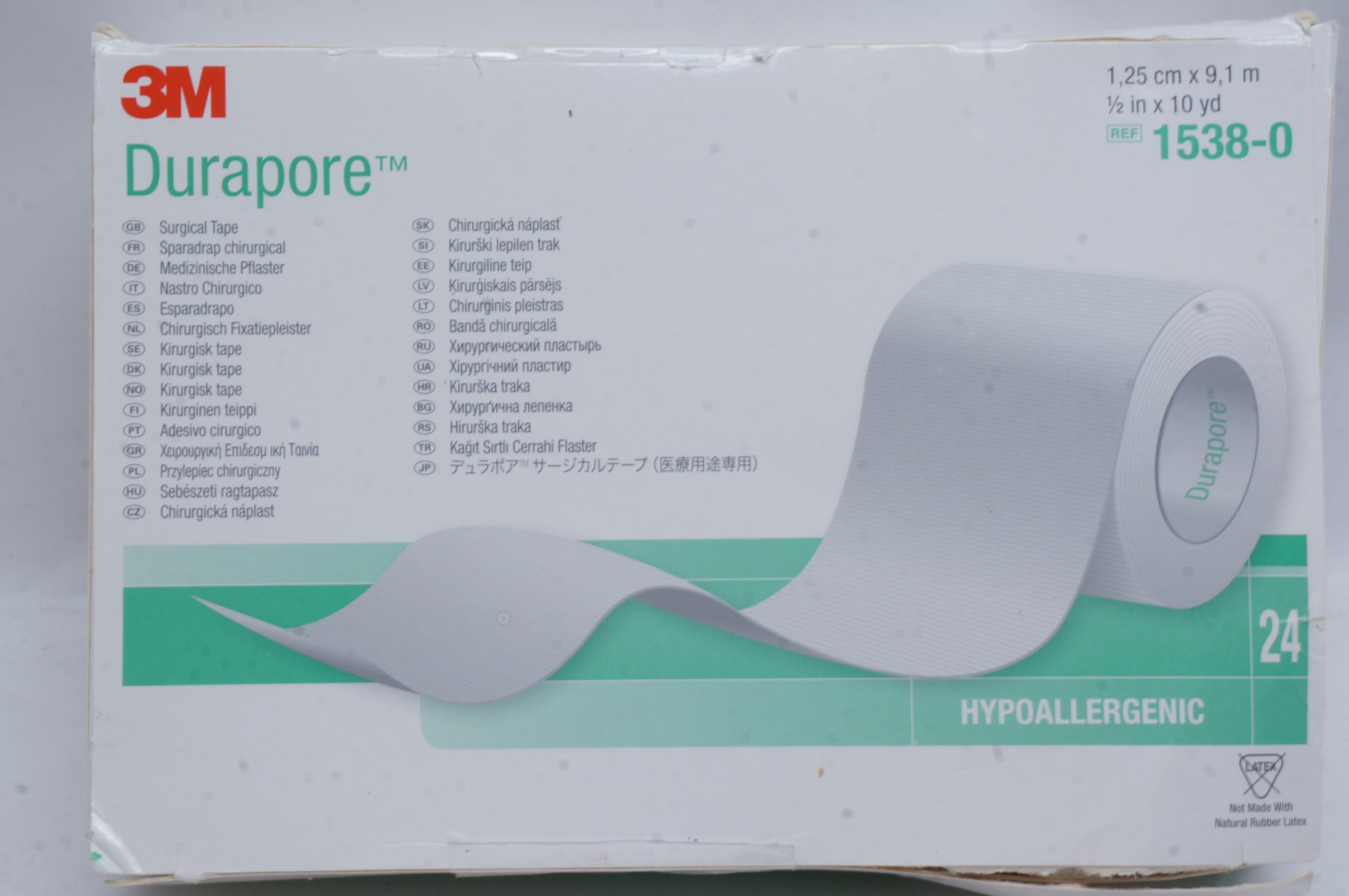 3M 1538-0 Durapore Surgical Tape 1/2inch x 10yd. - Box of 24