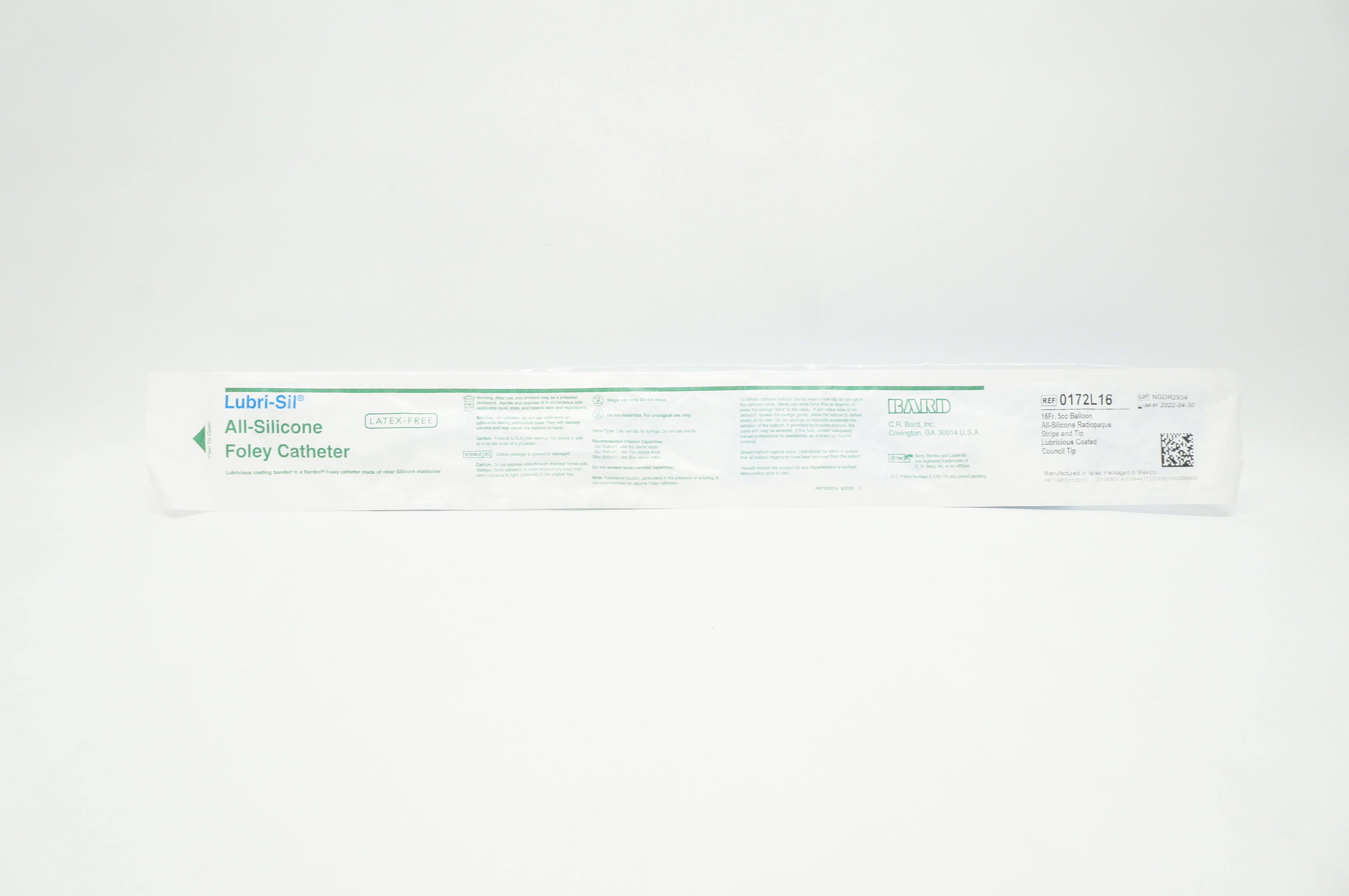 Bard 0172L16 Lubri-Sil All-Silicone Foley Cath. 16Fr. 5cc Balloon (x)