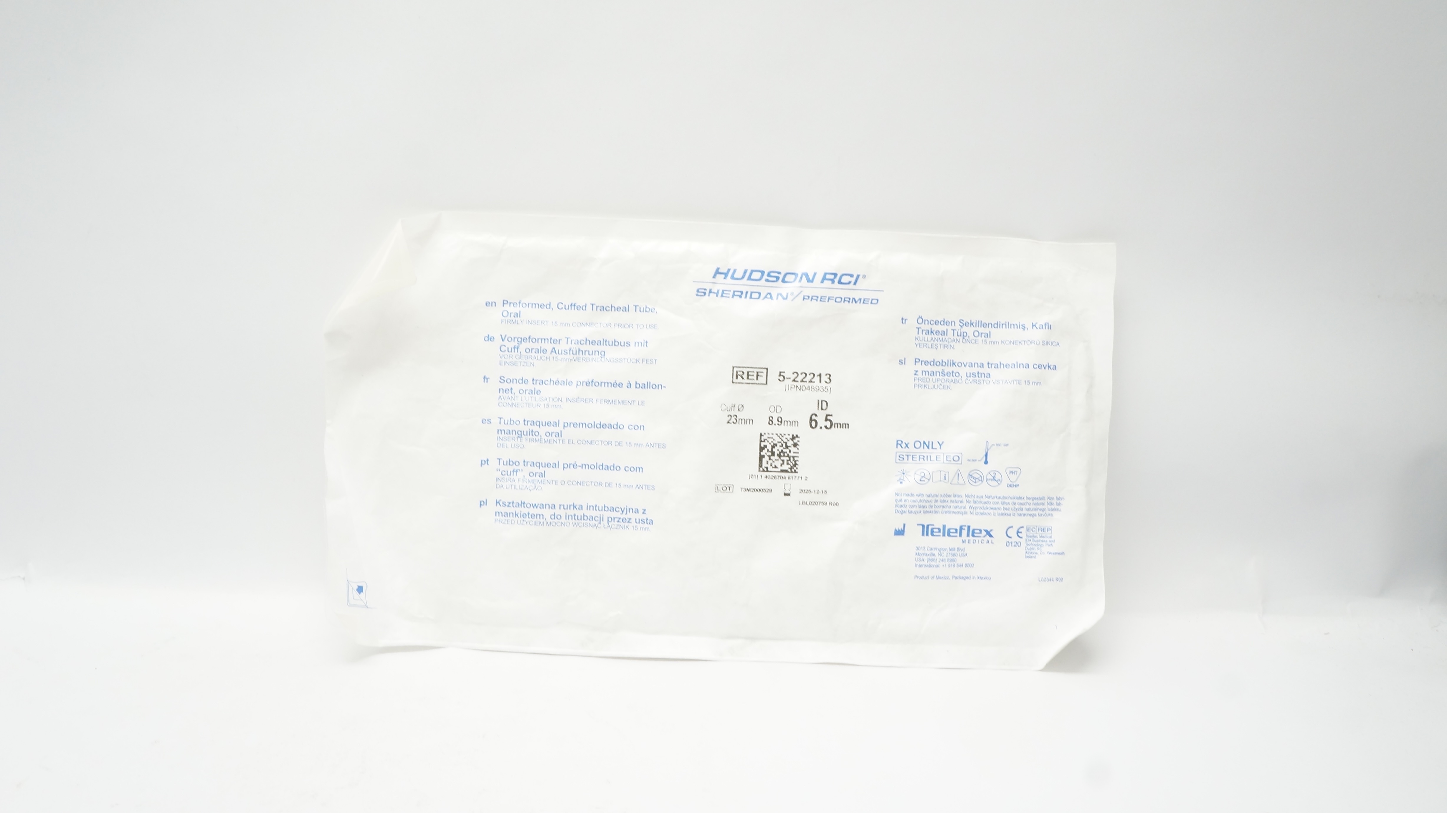 Teleflex 5-22213 Preformed, Cuffed Tracheal Tube, Oral 6.5ID x 8.9OD x 23mm