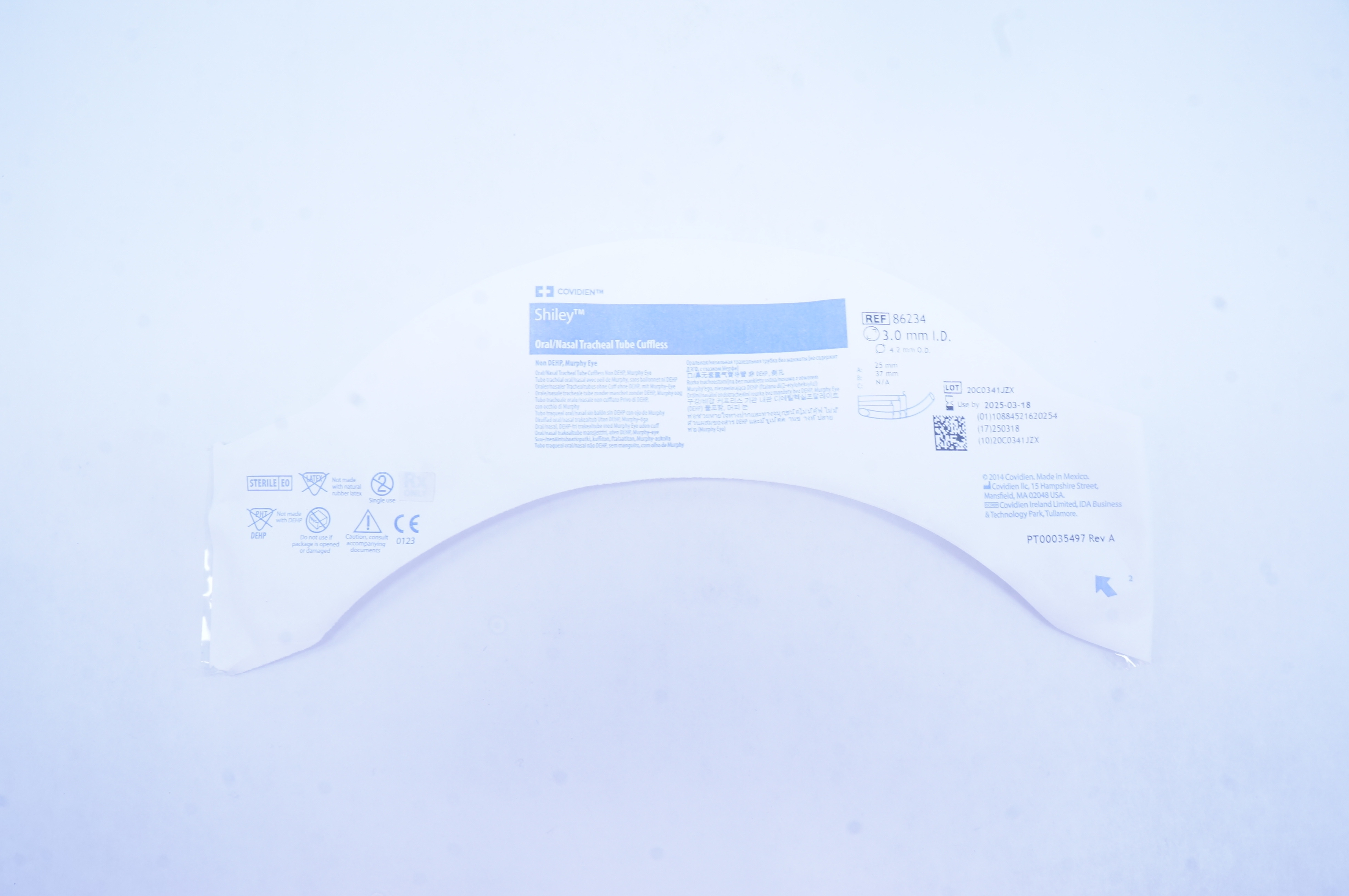 Covidien 86234 Shiley Oral/Nasal Tracheal Tube Cuffless 3.0mm I.D. x 4.2mm O.D.