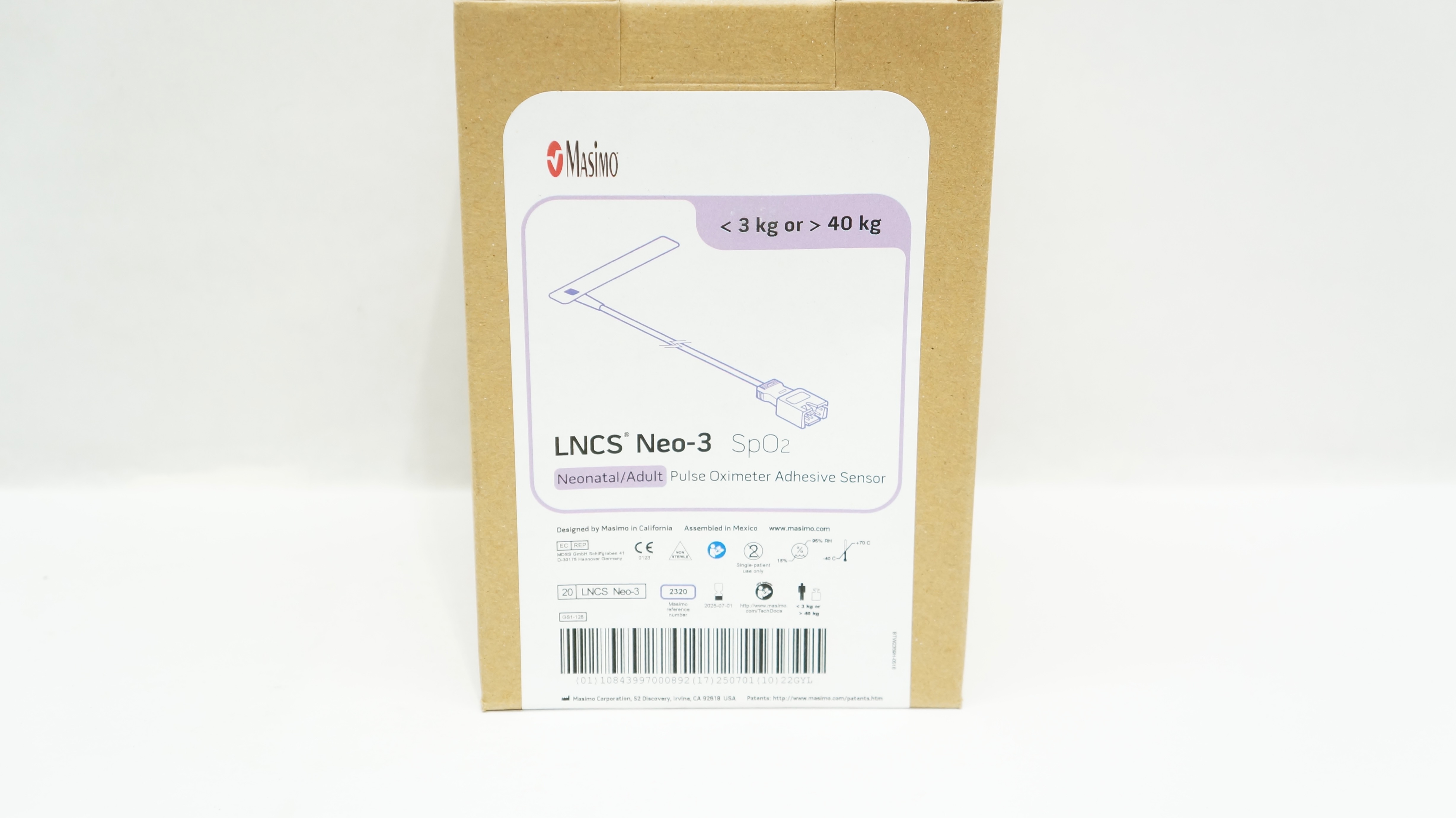 MasimoSet 2320 LNCS Neo-3 SpO₂ Pulse Oximeter Adhesive Sensor >40kg - Box of 20