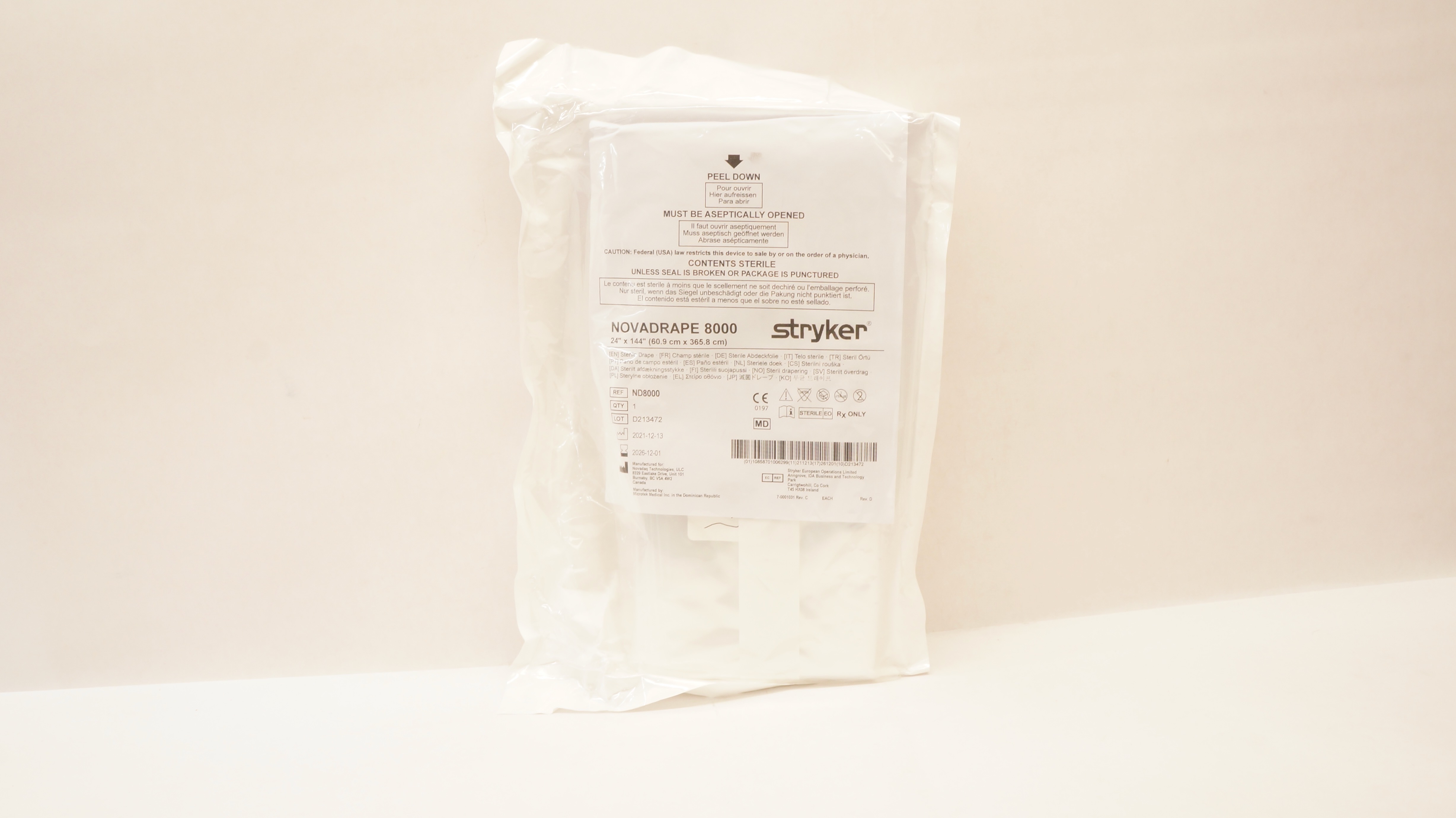 Microtek ND8000 Stryker NOVADRAPE 8000 Sterile Drape 24inch x 144inch