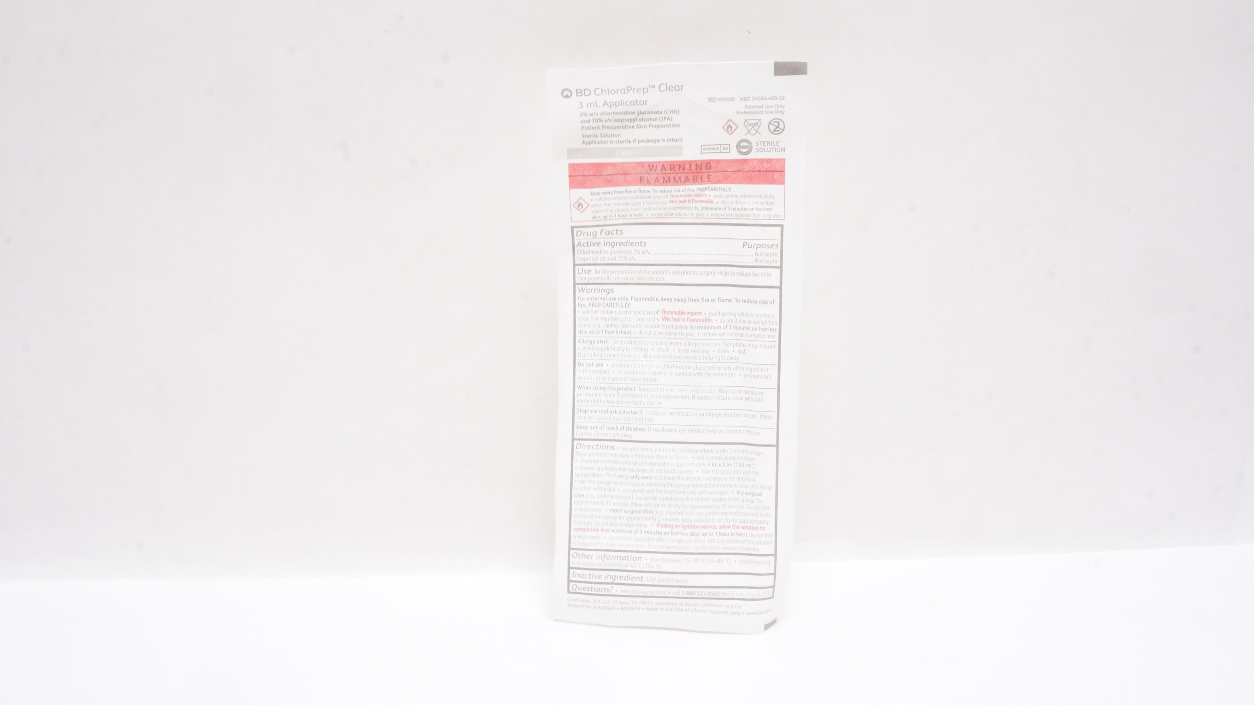 BD 930400 ChloraPrep Clear 3mL Applicator