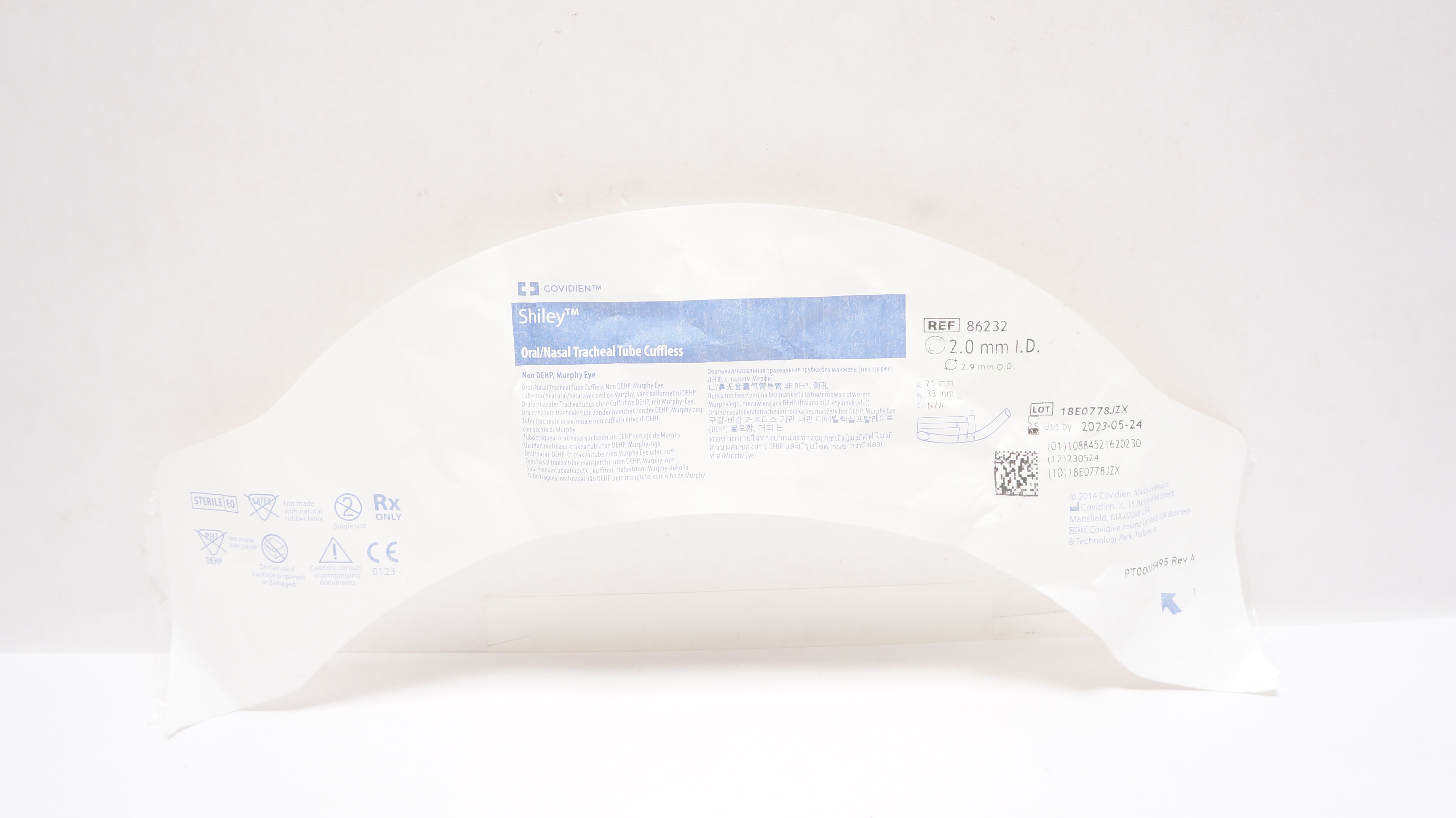 Covidien 86232 Shiley Oral/Nasal Endotracheal Tubes Cuffless 2.0ID x 2.9mmOD (x)