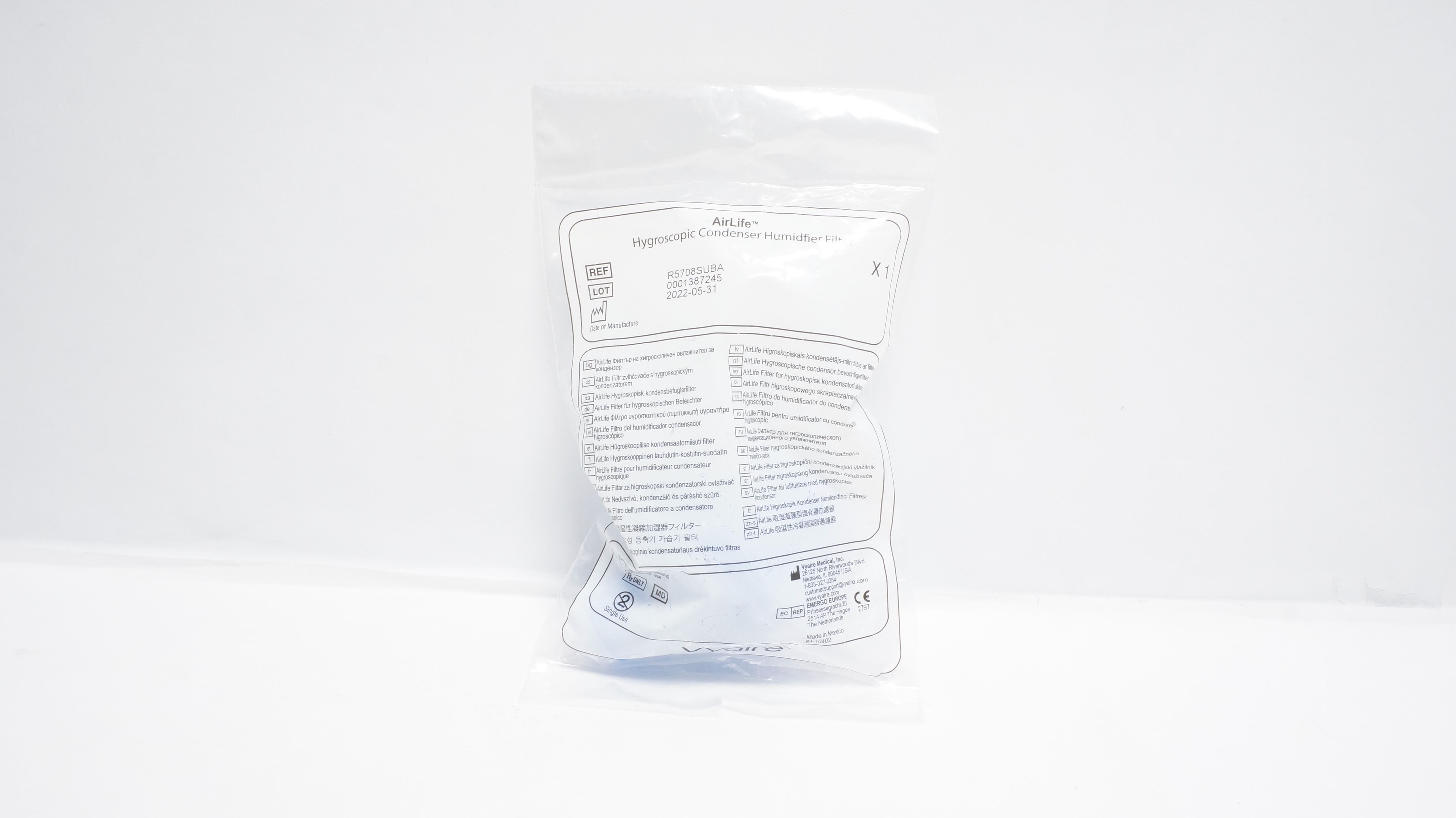 Vyaire R5708SUBA AirLife Hygroscopic Condenser Humidifier Filter