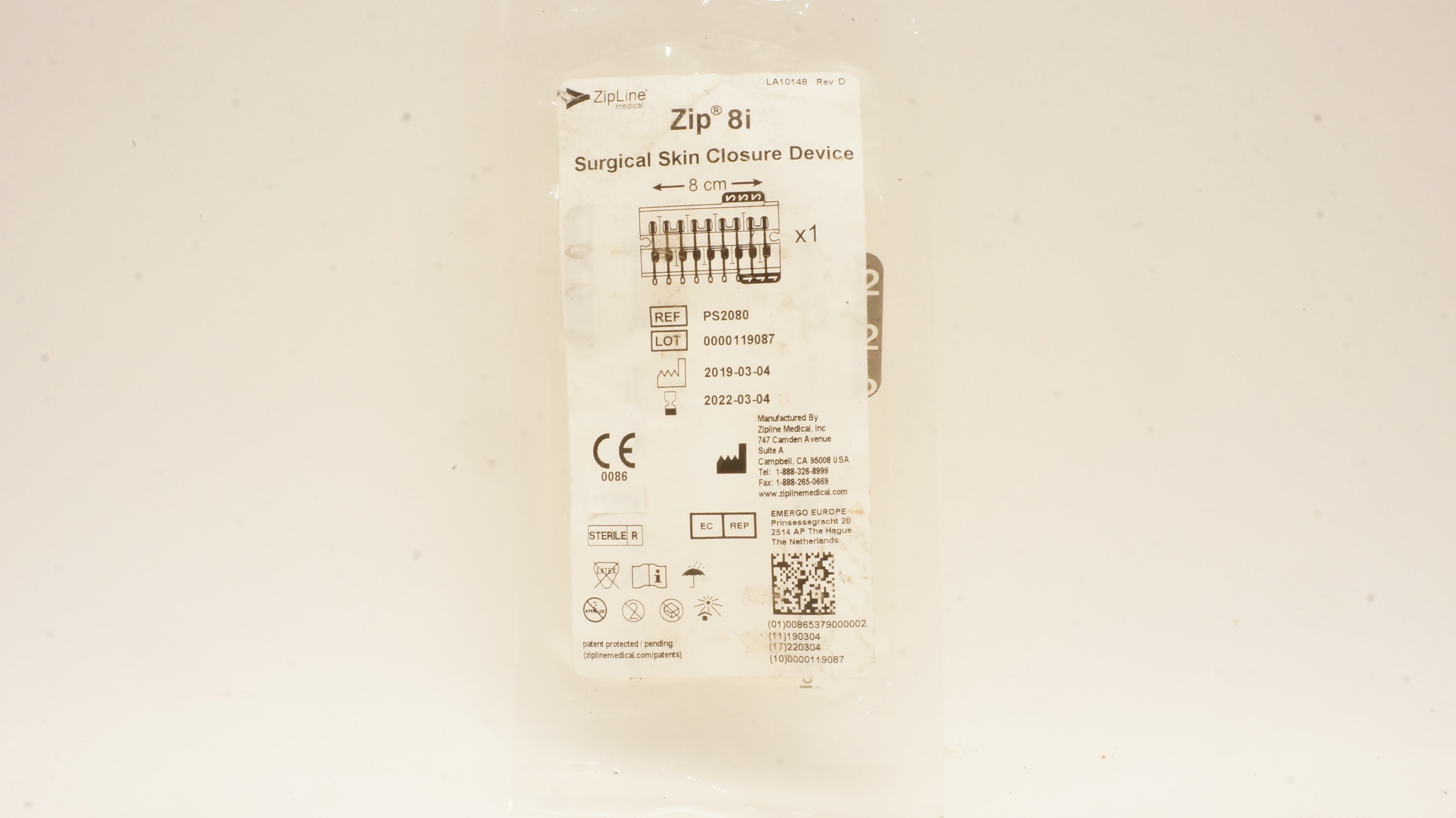 ZipLine PS2080 Zip 8i Surgical Skin Closure Device 8cm