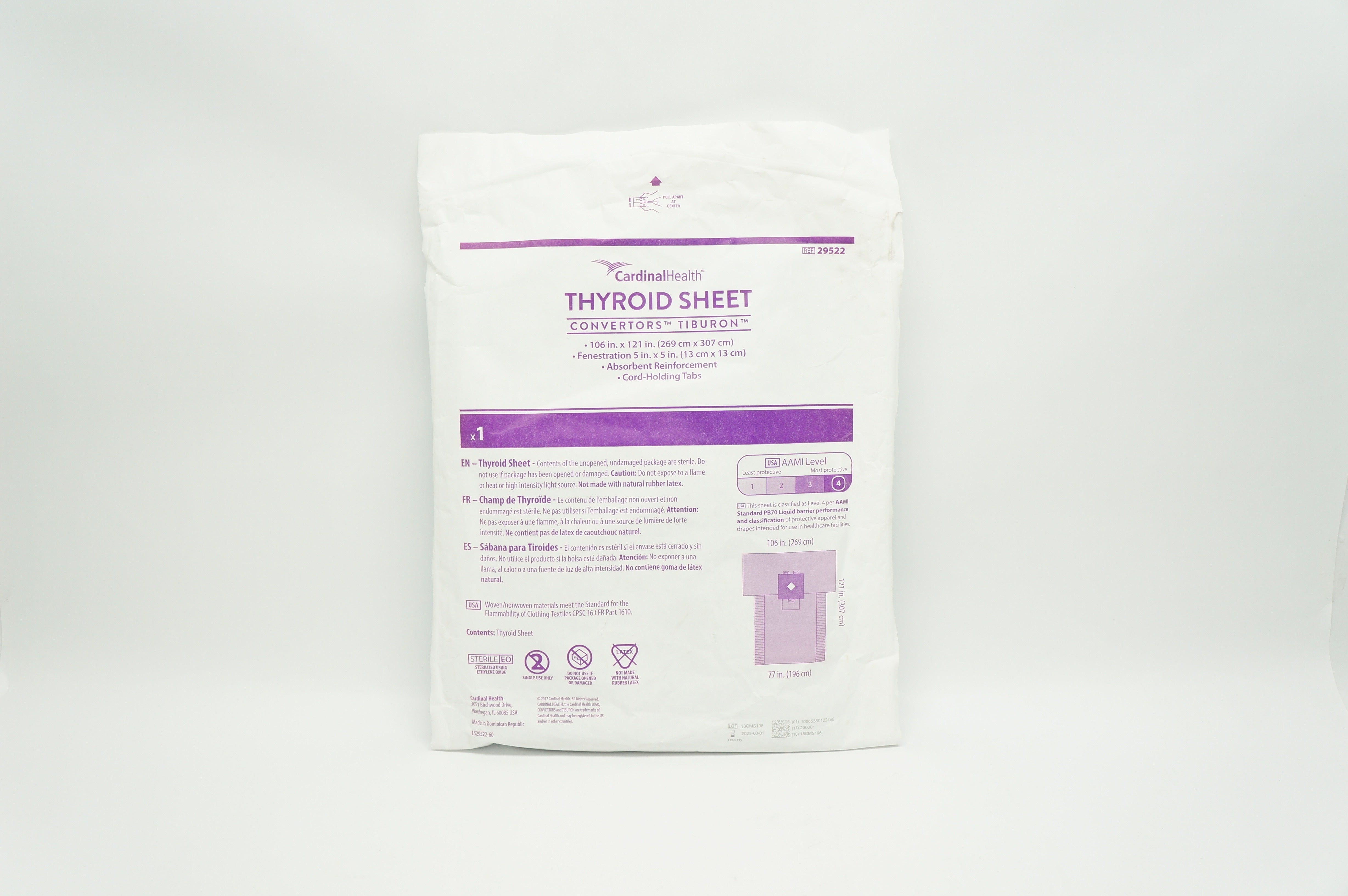 Cardinal Health 29522 Thyroid Sheet 77inch x 106inch x 121inch