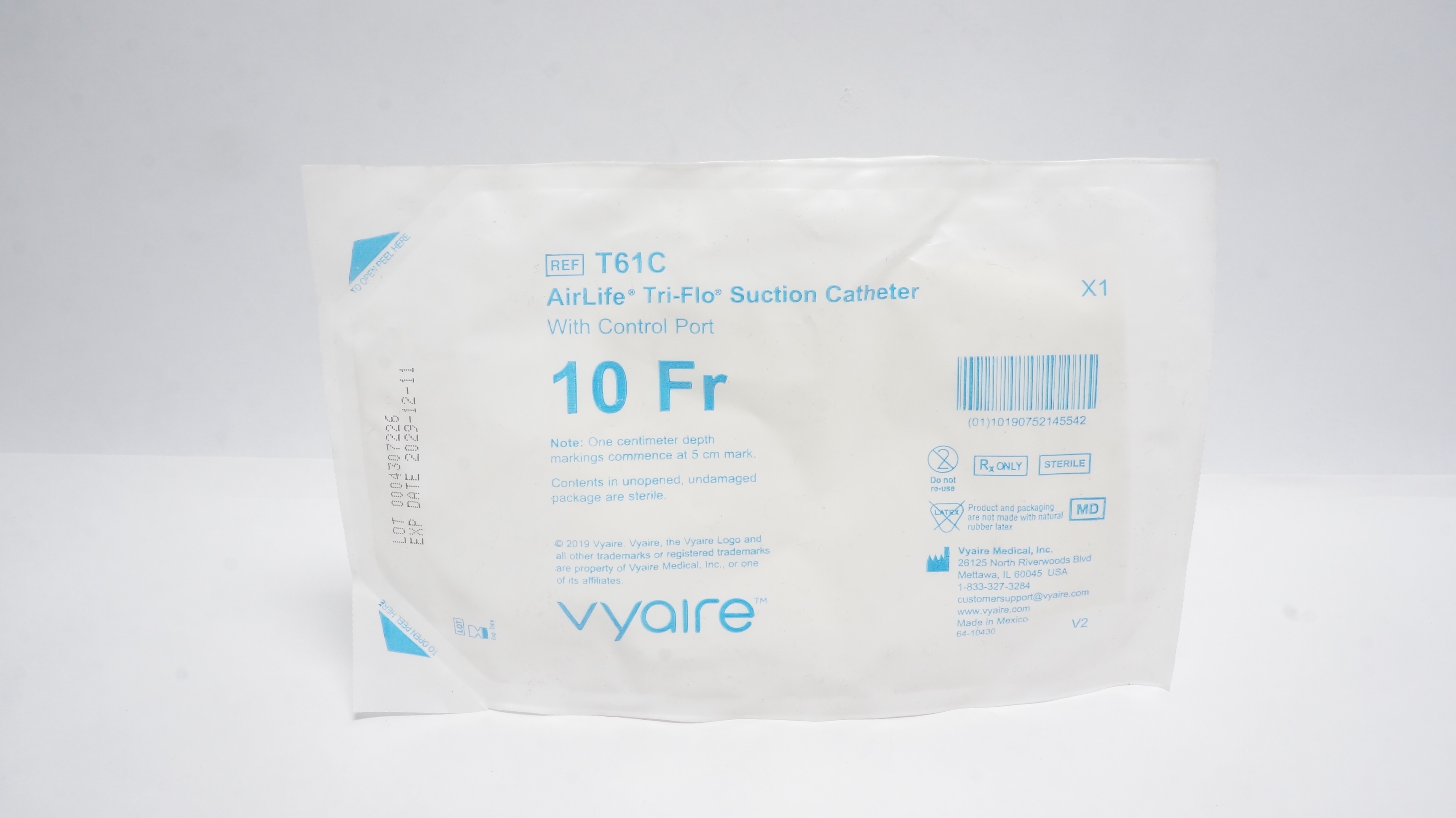Vyaire T61C Airlife Tri-Flo Suction Cath. w/Control Port 10Fr