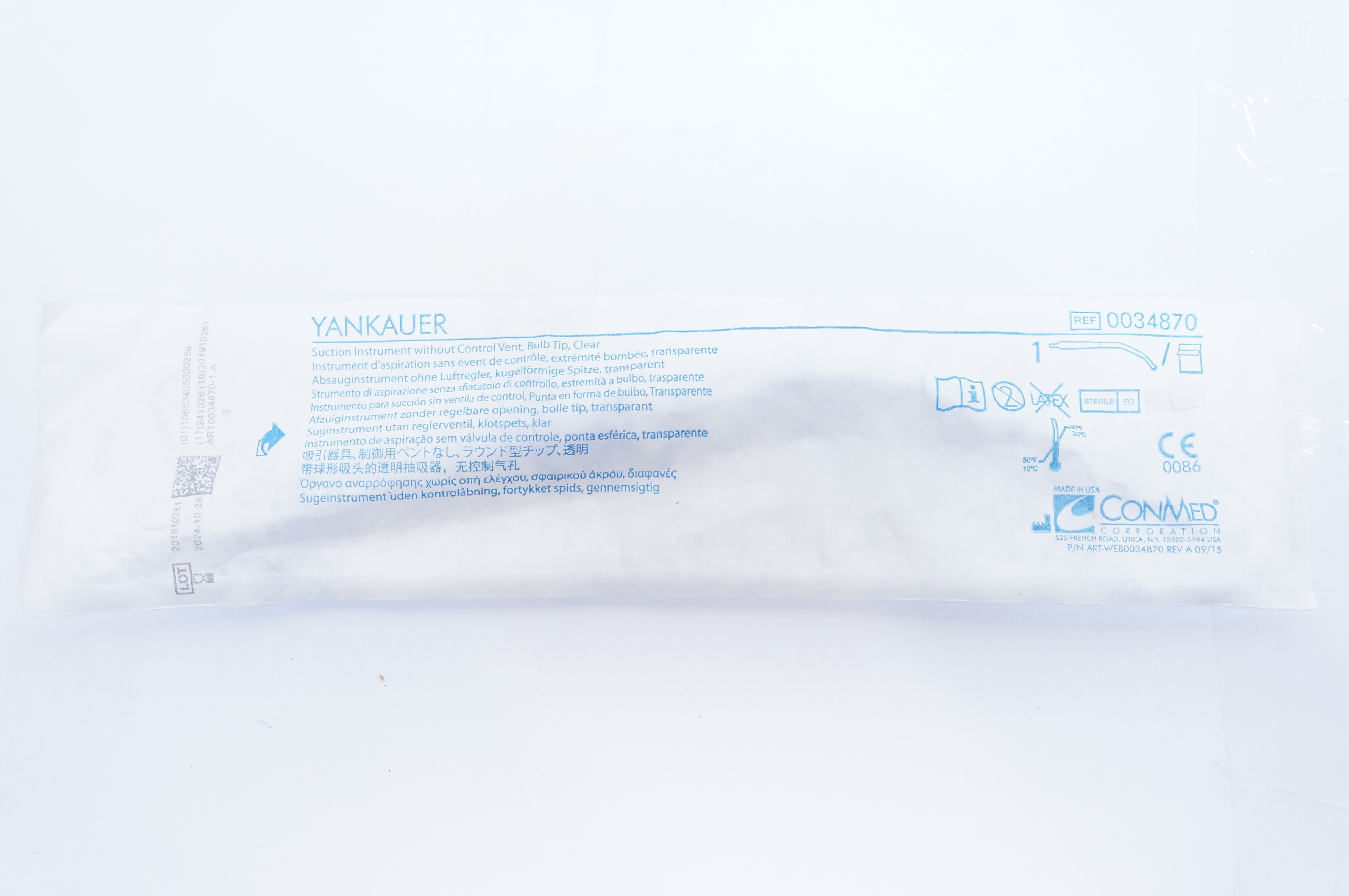 ConMed 0034870 YANKAUER Suction Instrument without Control Vent