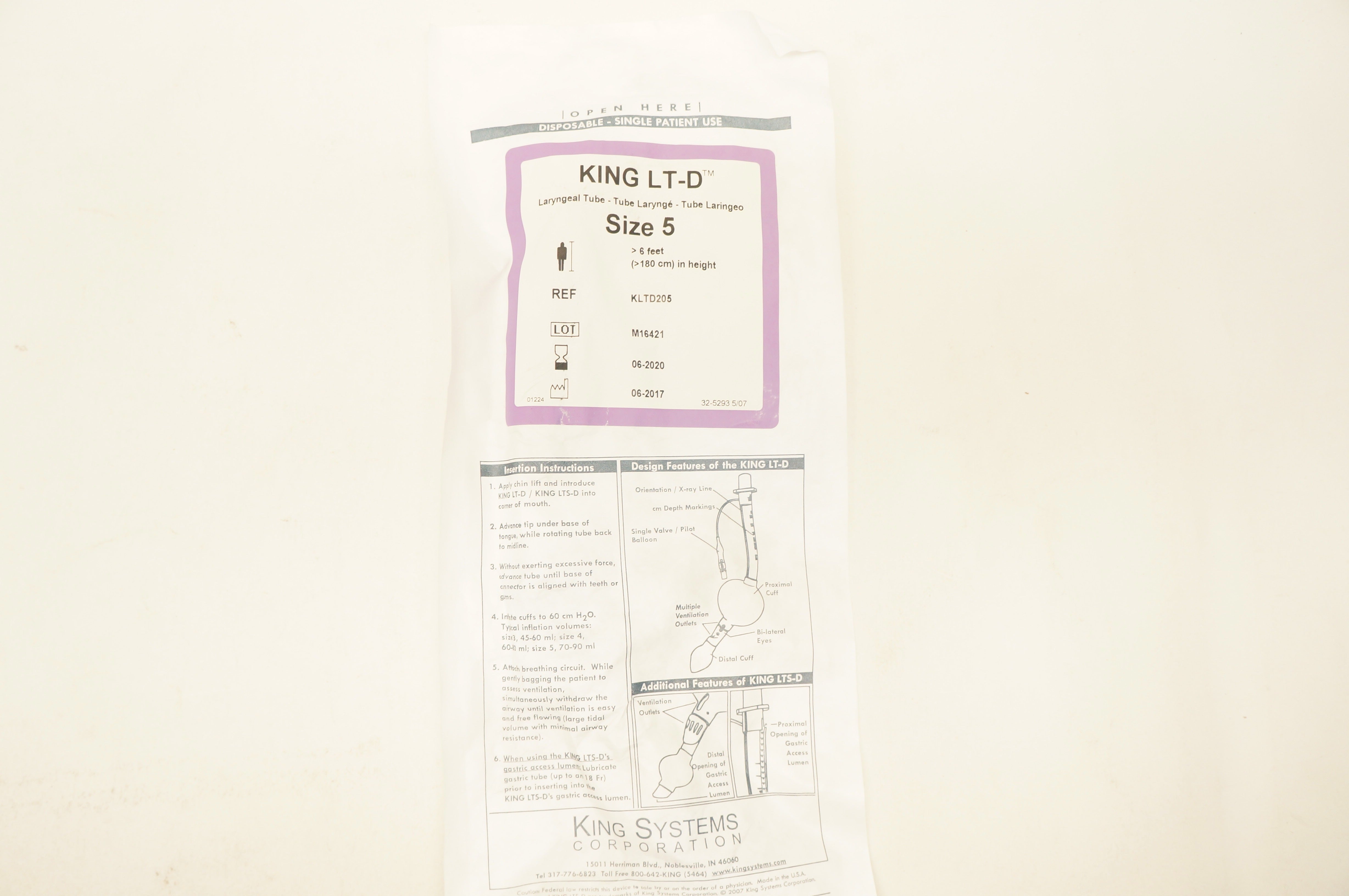 King System KLTD205 KING LT-D Laryngeal Tube Size 5 (x)