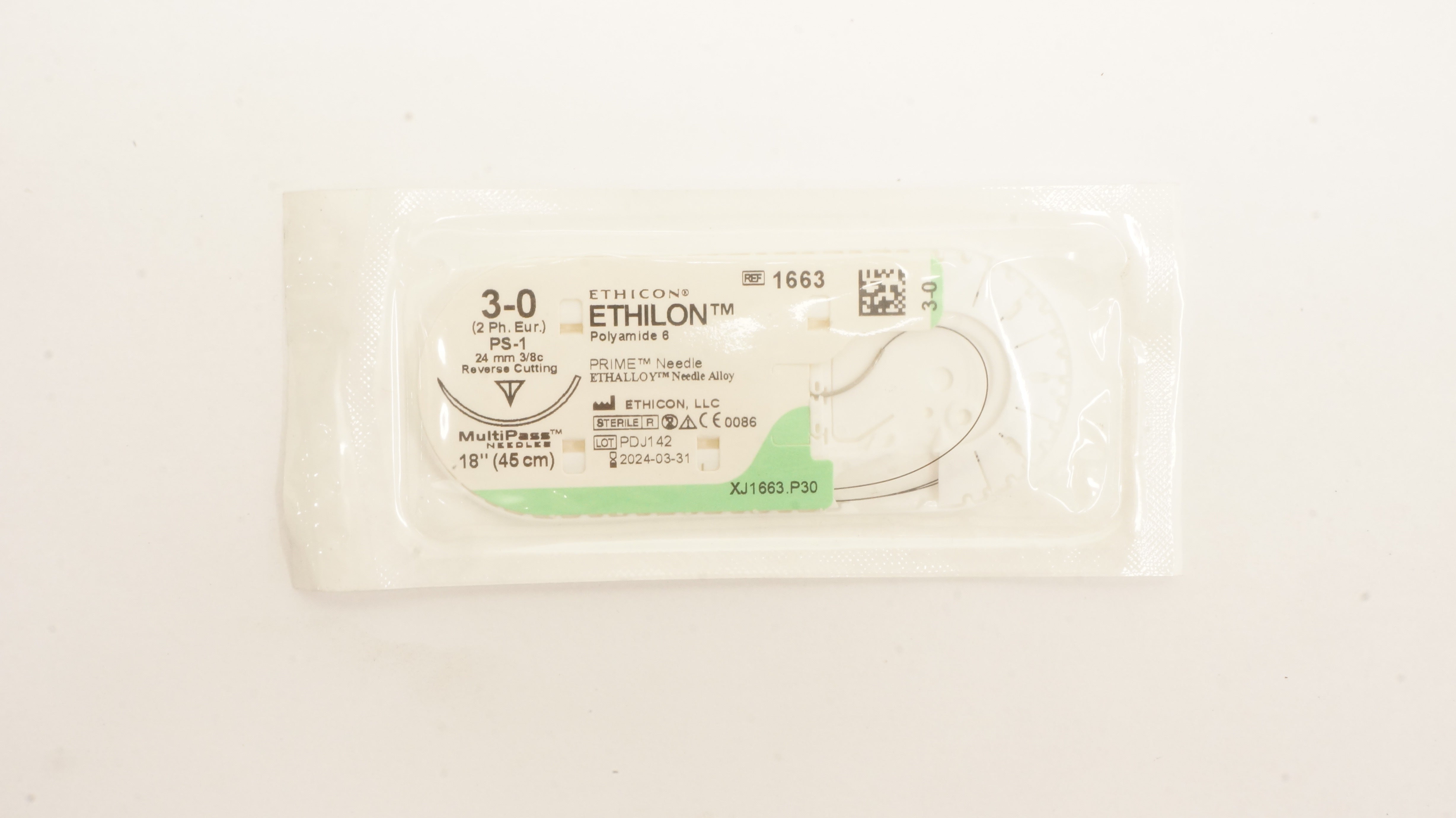 Ethicon 1663 3-0 ETHILON, PS-1 Polyamide 6, 24mm 3/8c Reverse Cutting, 18inch