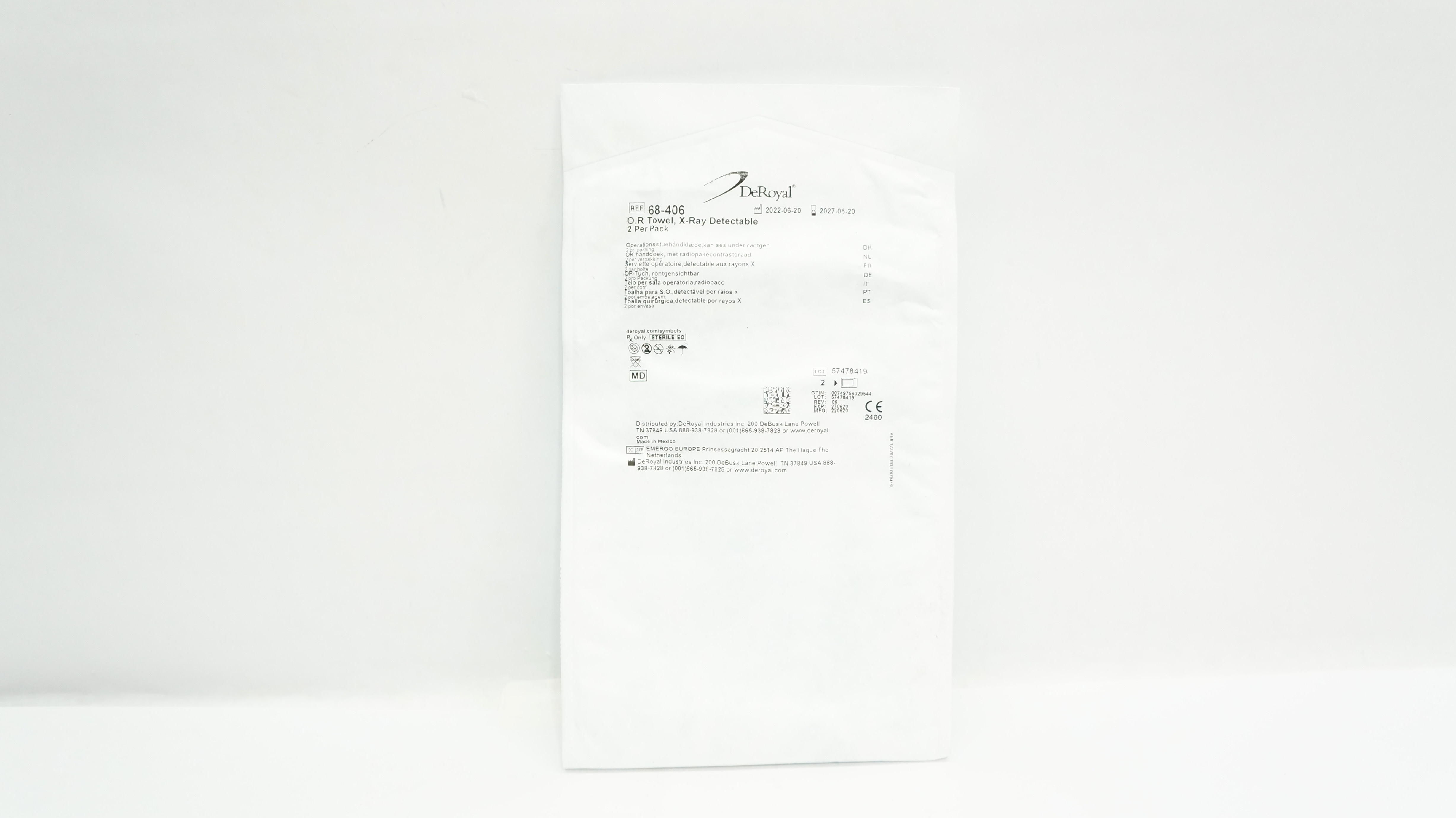 DeRoyal 68-406 O.R Towel X-Ray Detectable - Pack of 2