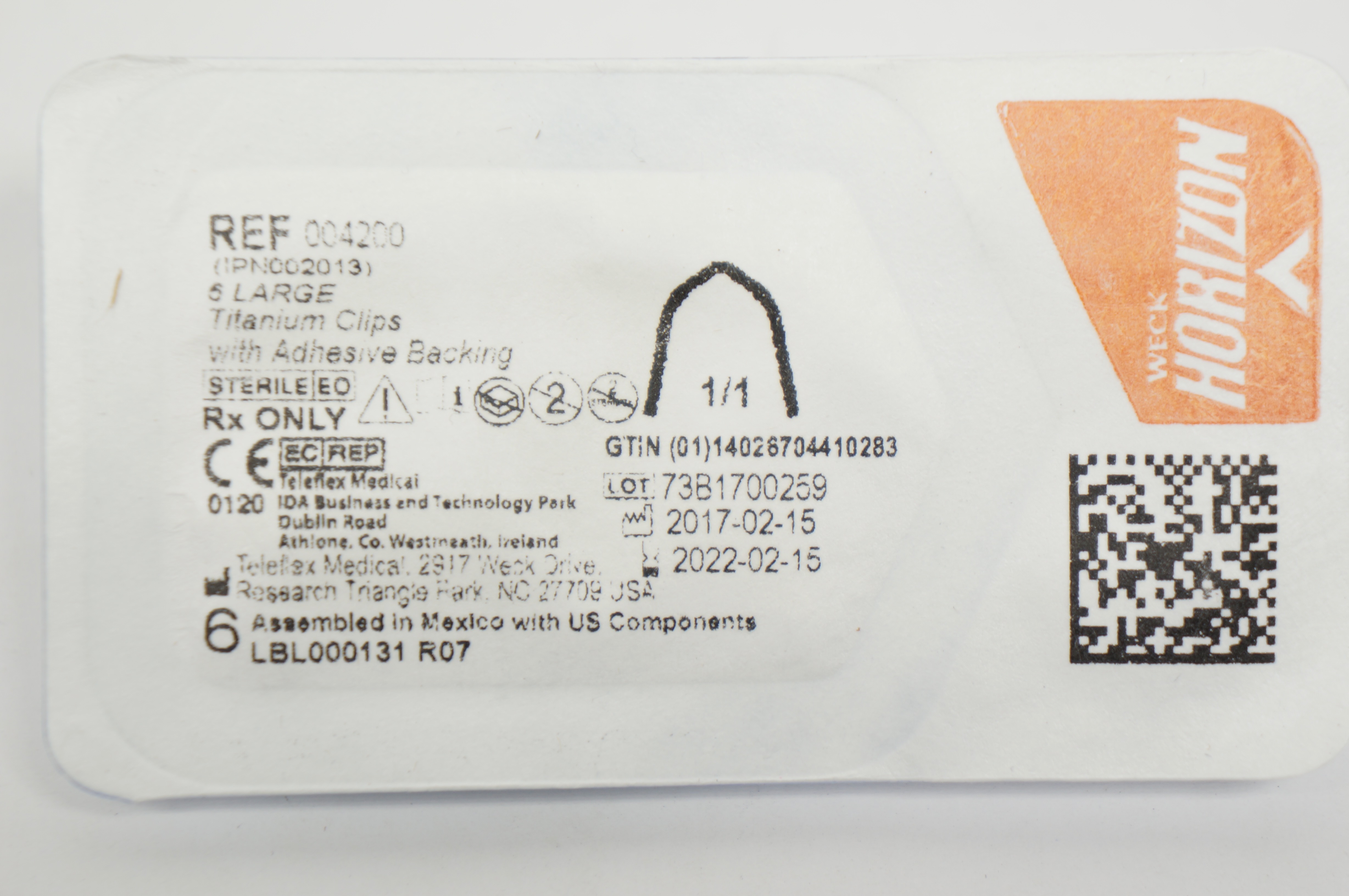 Teleflex 004200 Weck Horizon 6 Large Titanium Clips with Adhesive Backing (x)