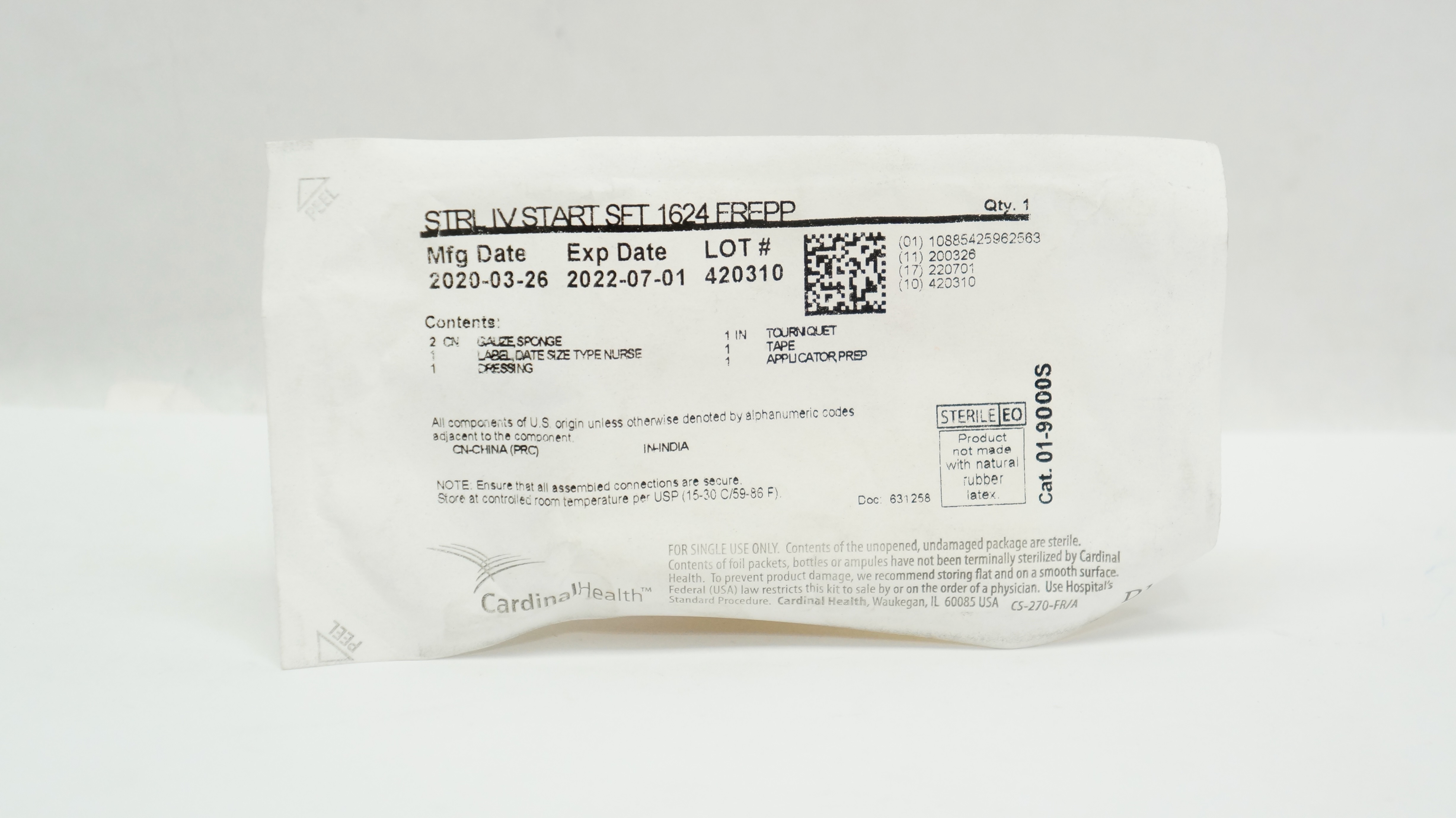 Cardinal Health 01-9000S STRL IV Start Set 1624 FREPP (x)
