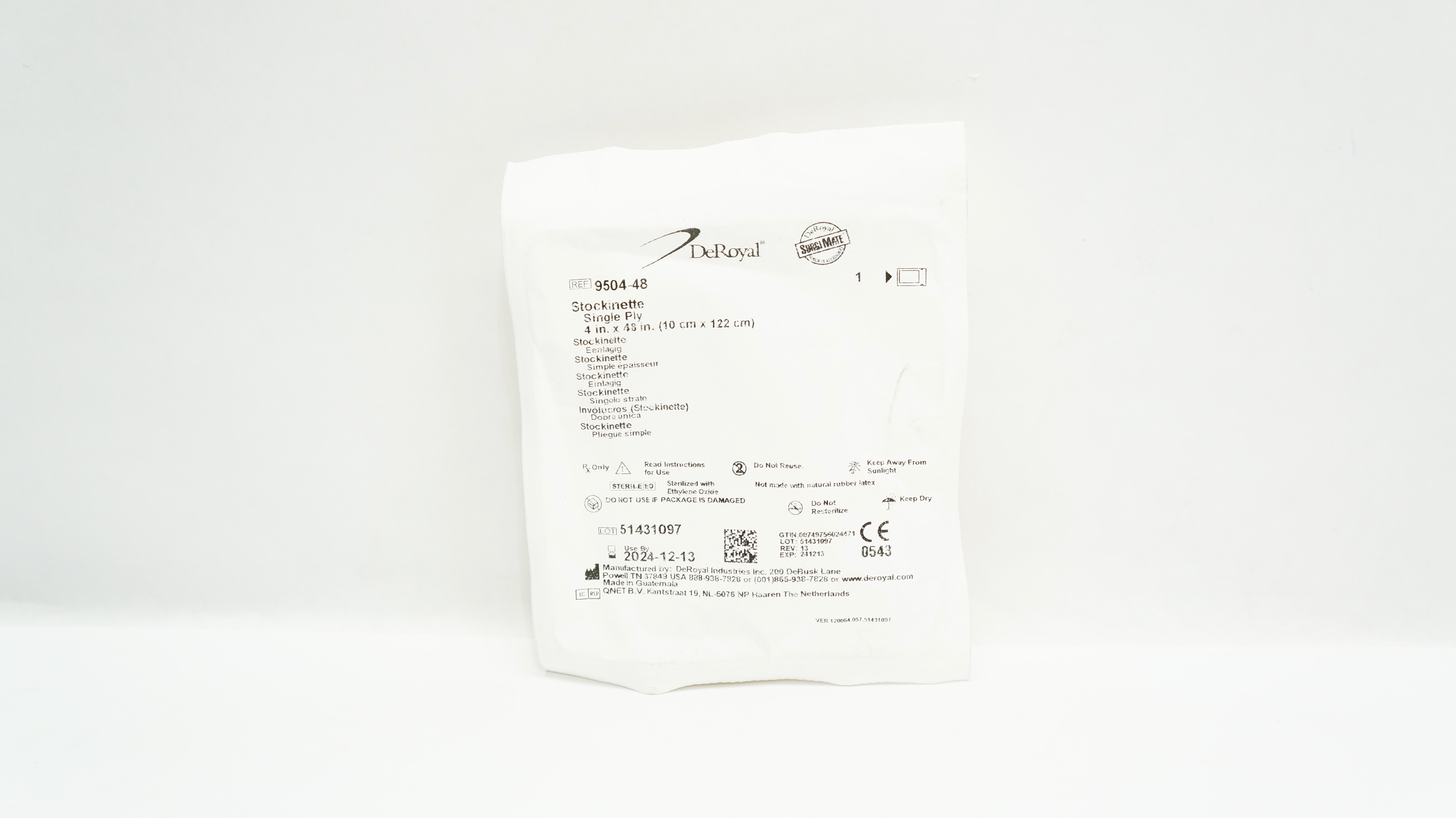 DeRoyal 9504-48 Single Ply Stockinette 4inch x 48inch