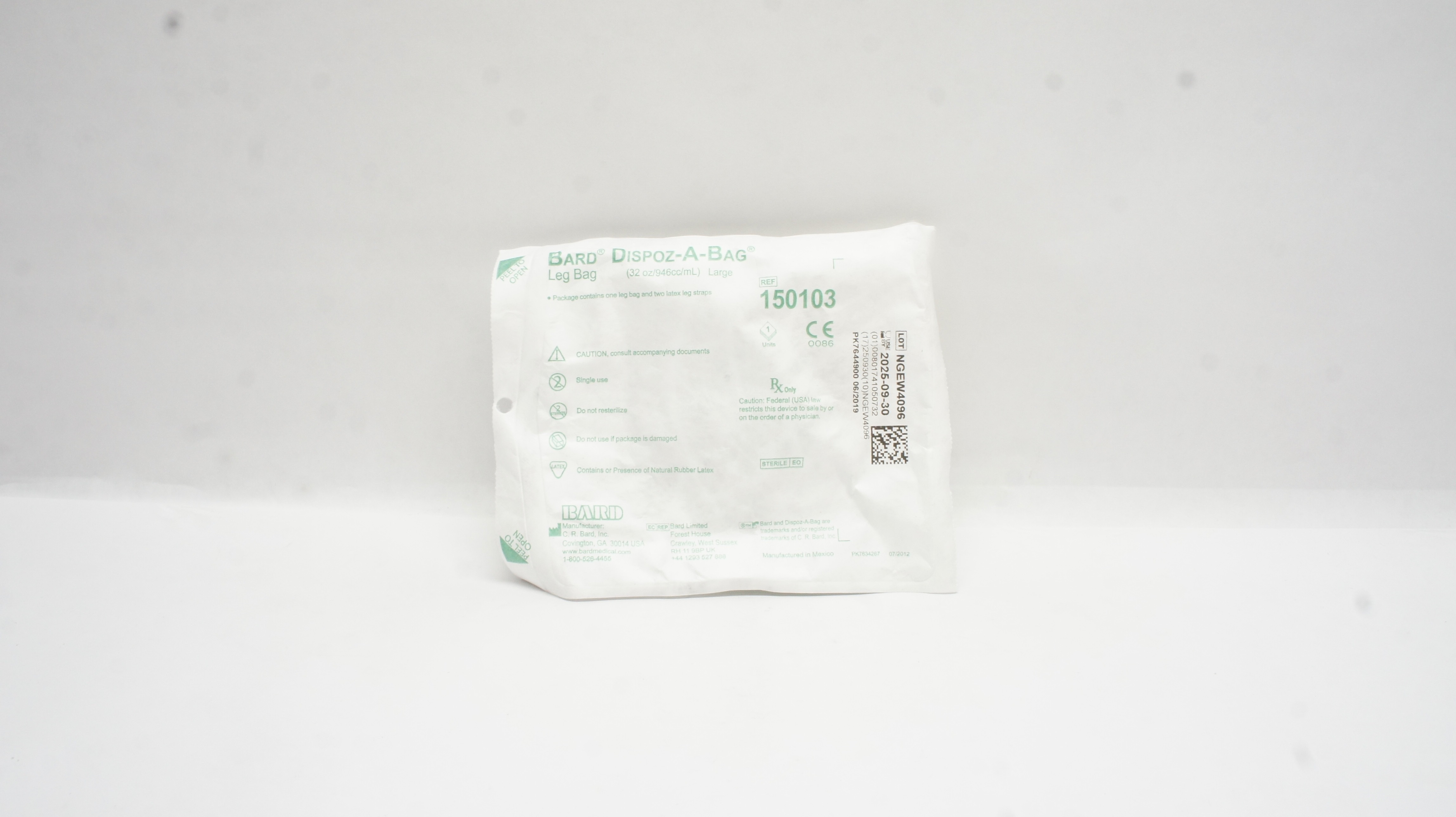 Bard 150103 Dispoz-A-Bag Leg Bag, Large 32oz/946cc/mL