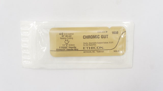 Ethicon 1659 4-0 CHROMIC GUT Stre P-2 8.0mm 1/2c Reverse Cutting 18inch(x)