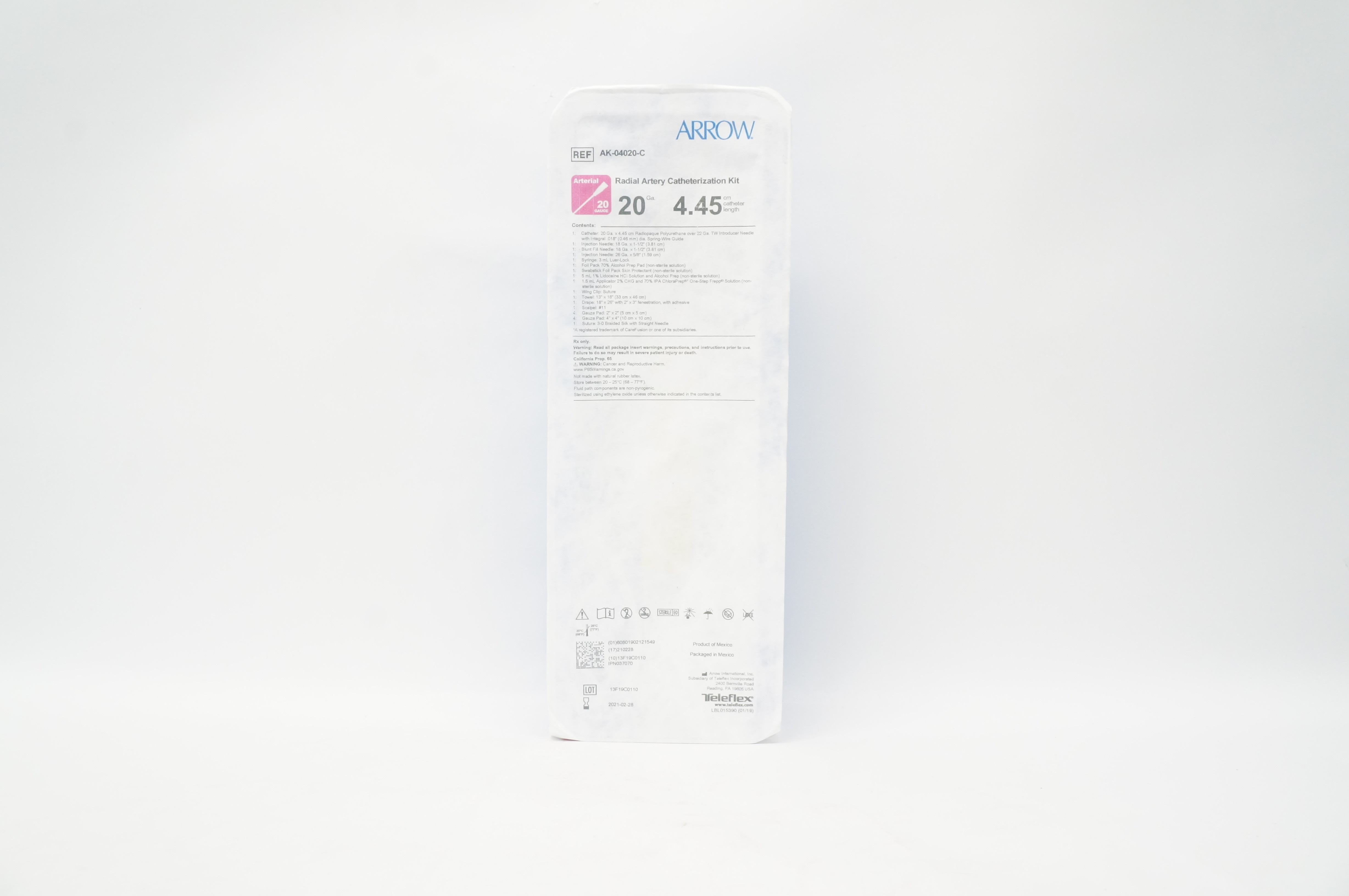 Arrow AK-04020-C Radial Artery Cath. Kit 20Ga x 4.45cm (x)