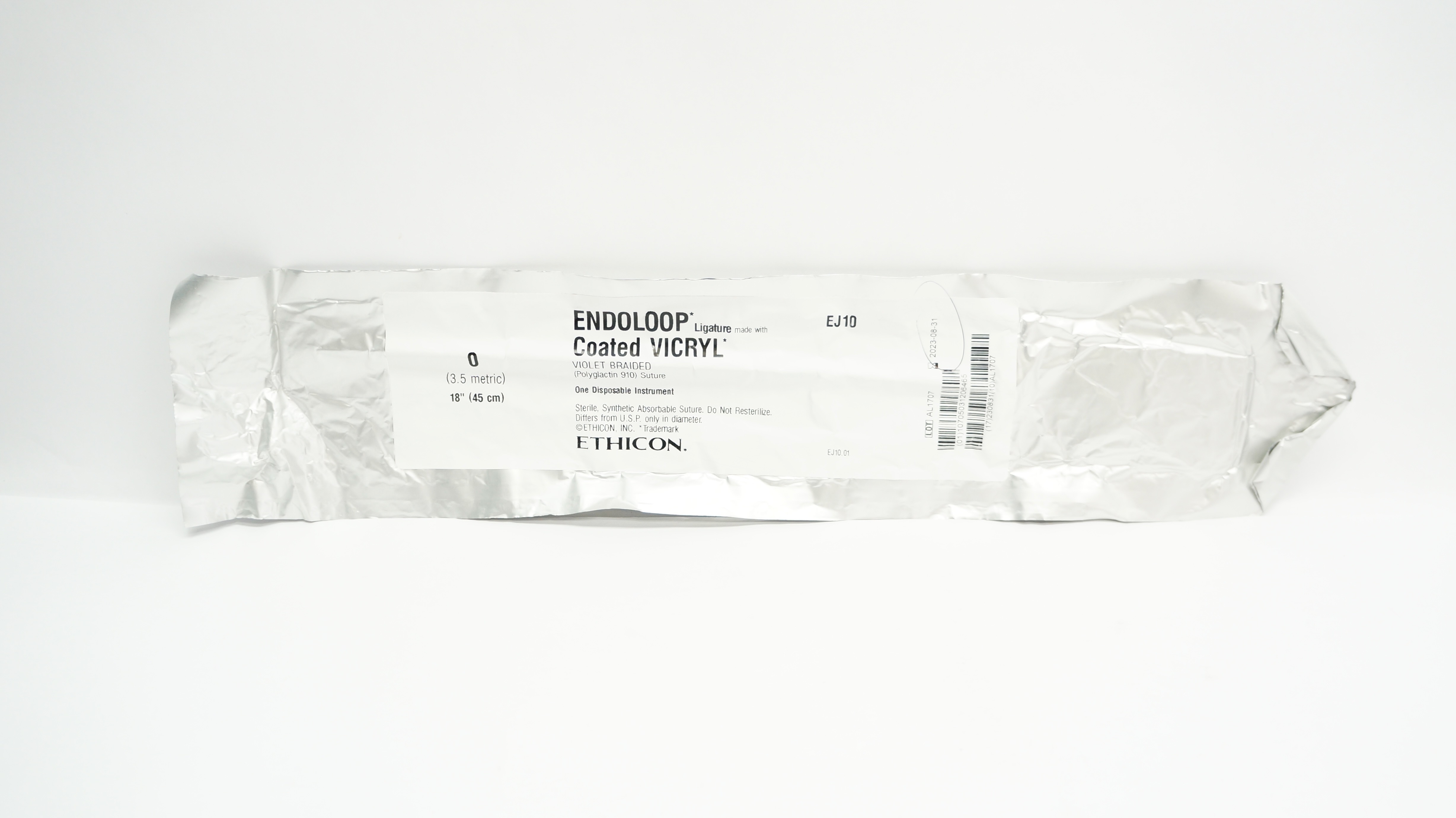 Ethicon EJ10 0 ENDOLOOP Ligature Made with COATED VICRYL 18inch (x)
