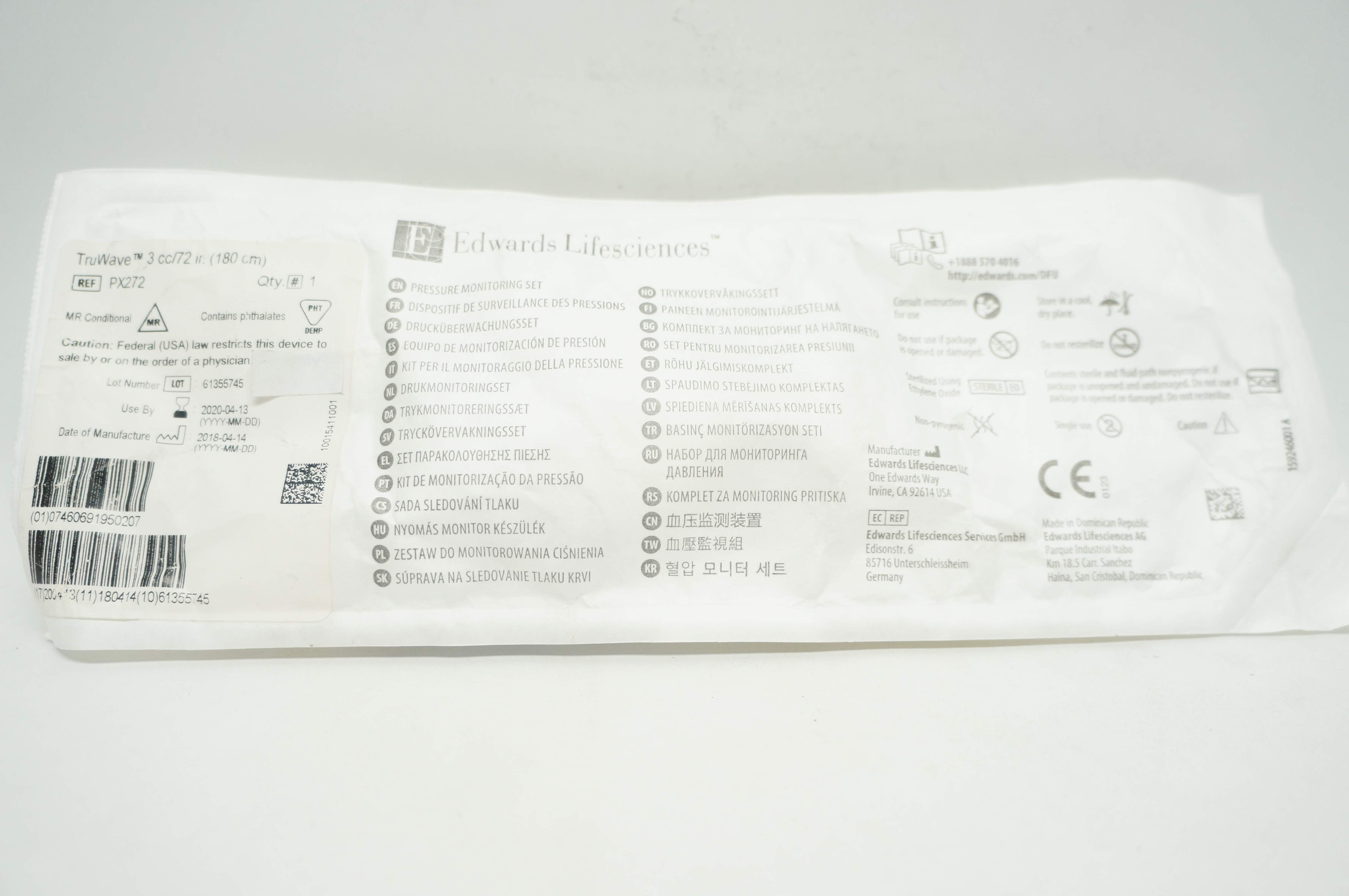 Edwards Lifesciences PX272 TruWave Pressure Monitoring Set 3cc/72 inch (x)