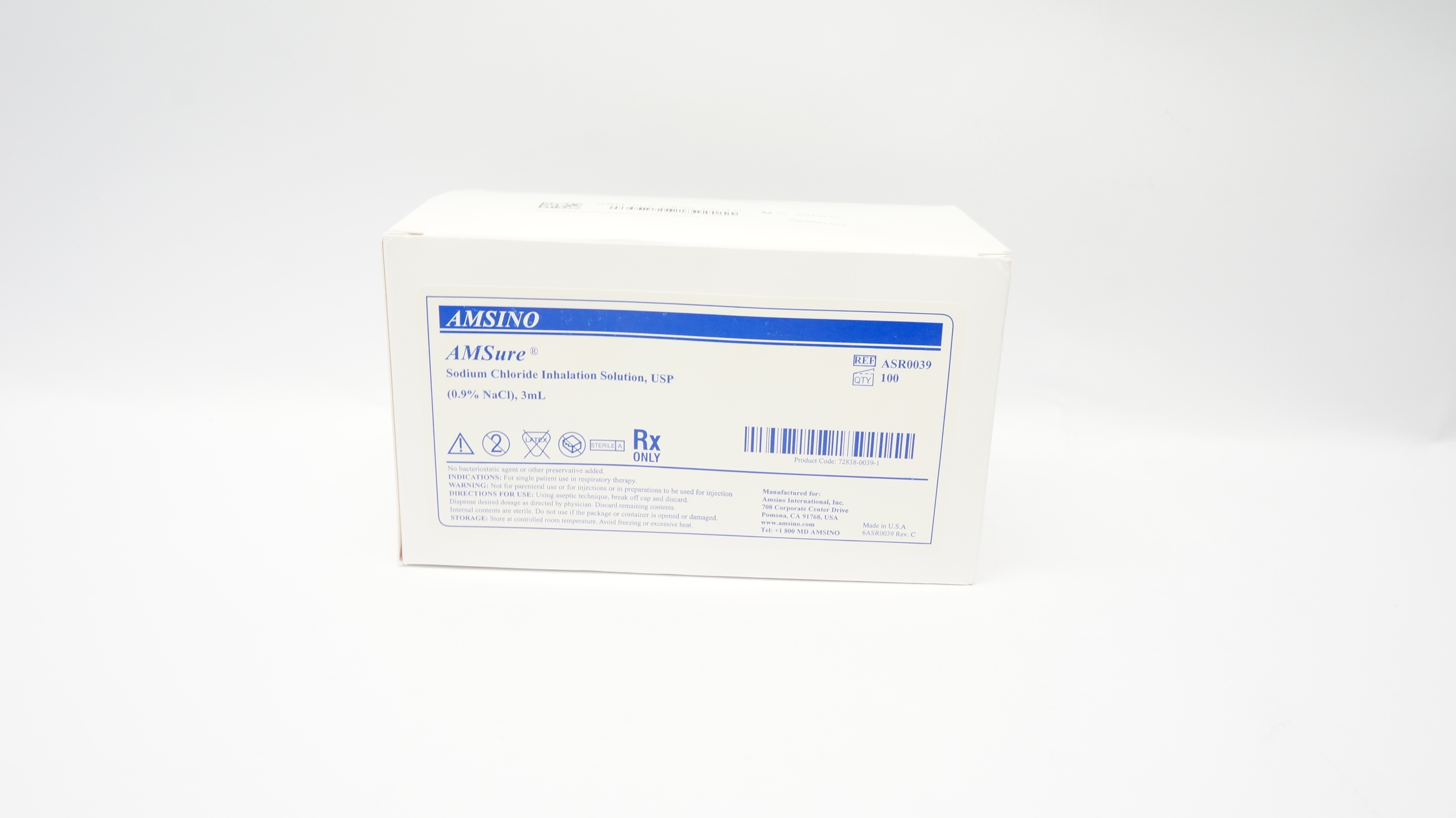 Amsino ASR0039 AMSure NaCl Inhalation Solution, USP 3mL (x) - Box of 100