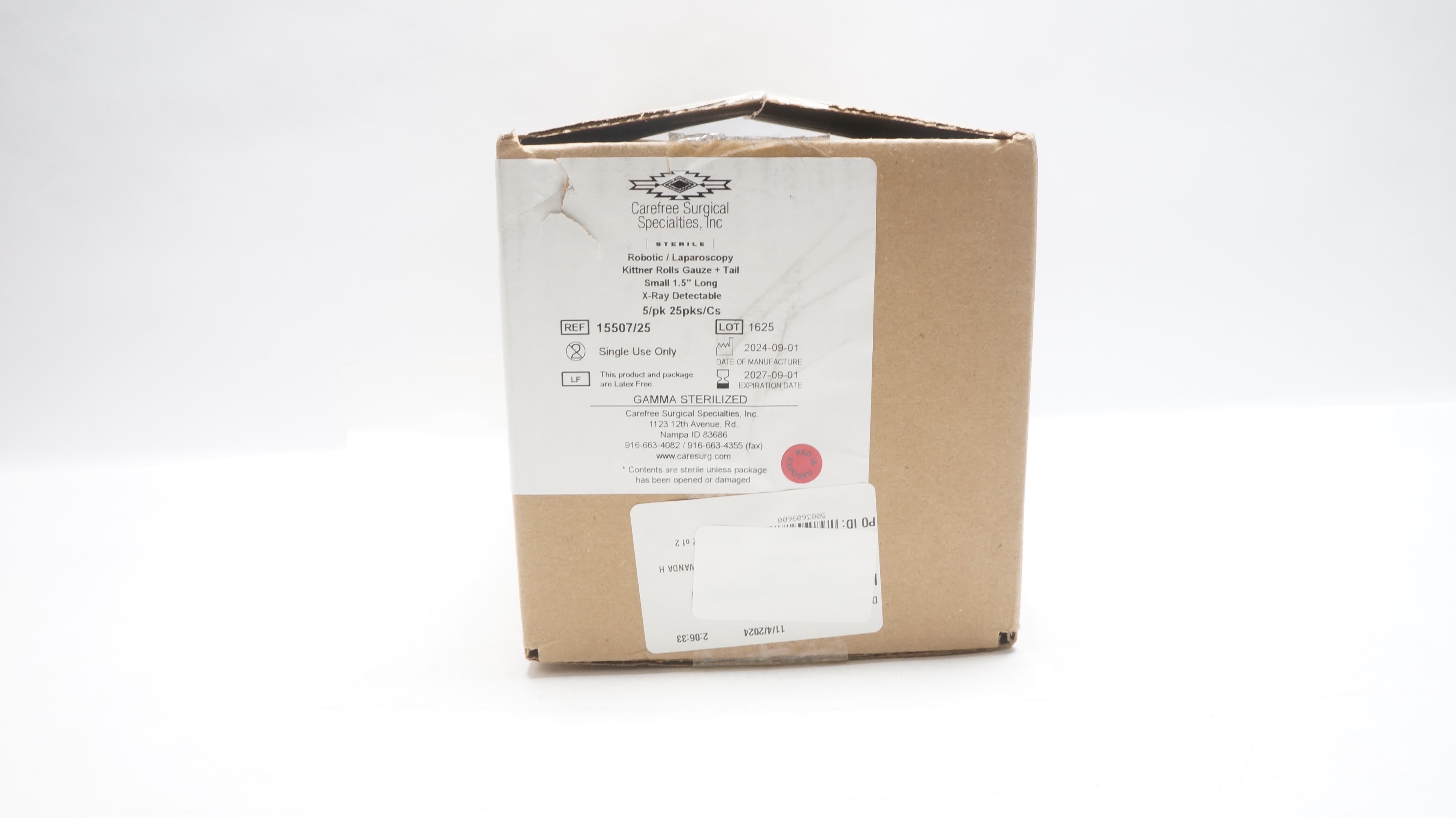 Carefree Surgical 15507/25 Robotic/Laparoscopy Kittner Rolls Gauze - Case of 125