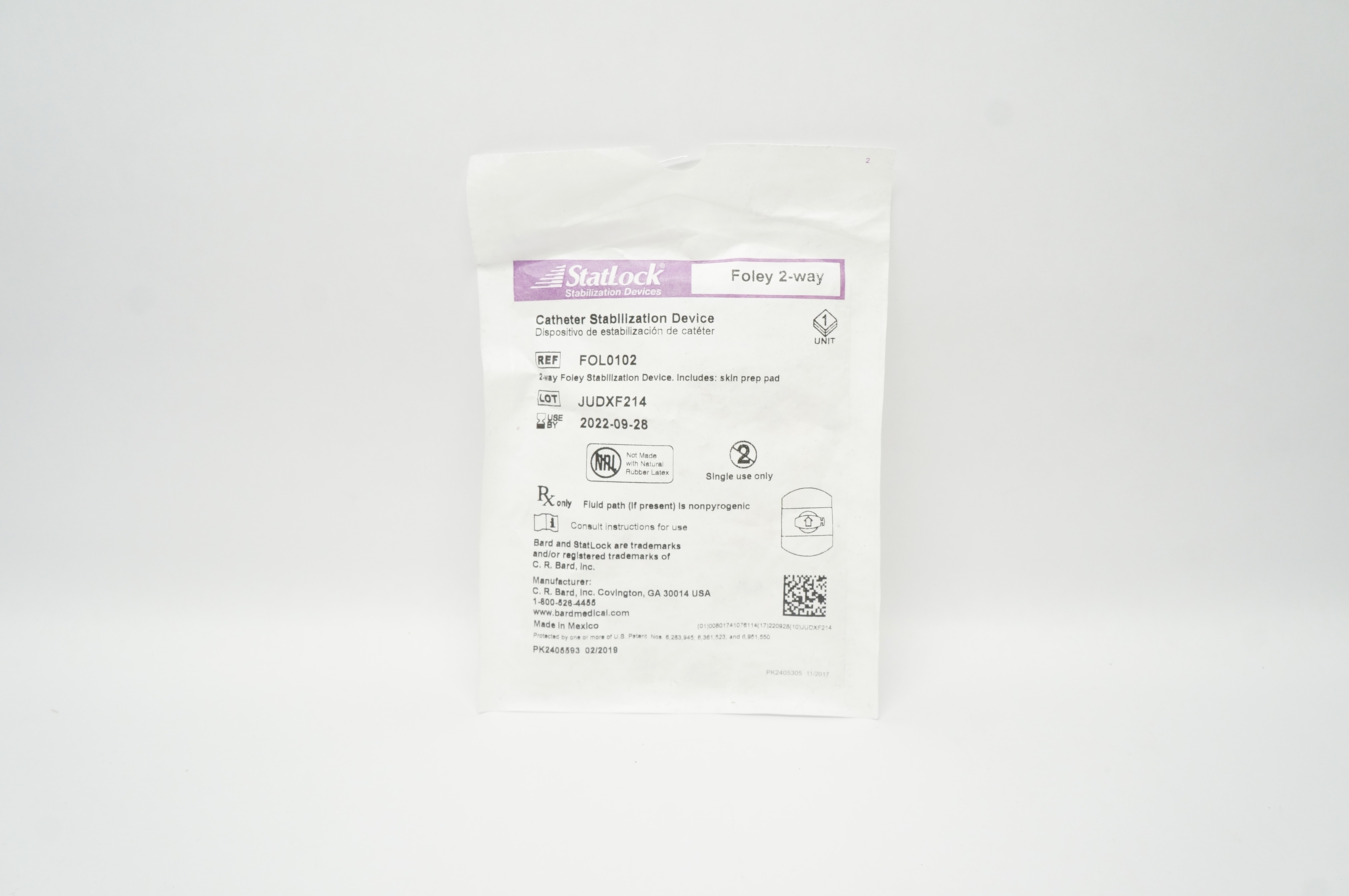 Bard FOL0102 Statlock Cath.Stabilization Device Foley 2-way (x)