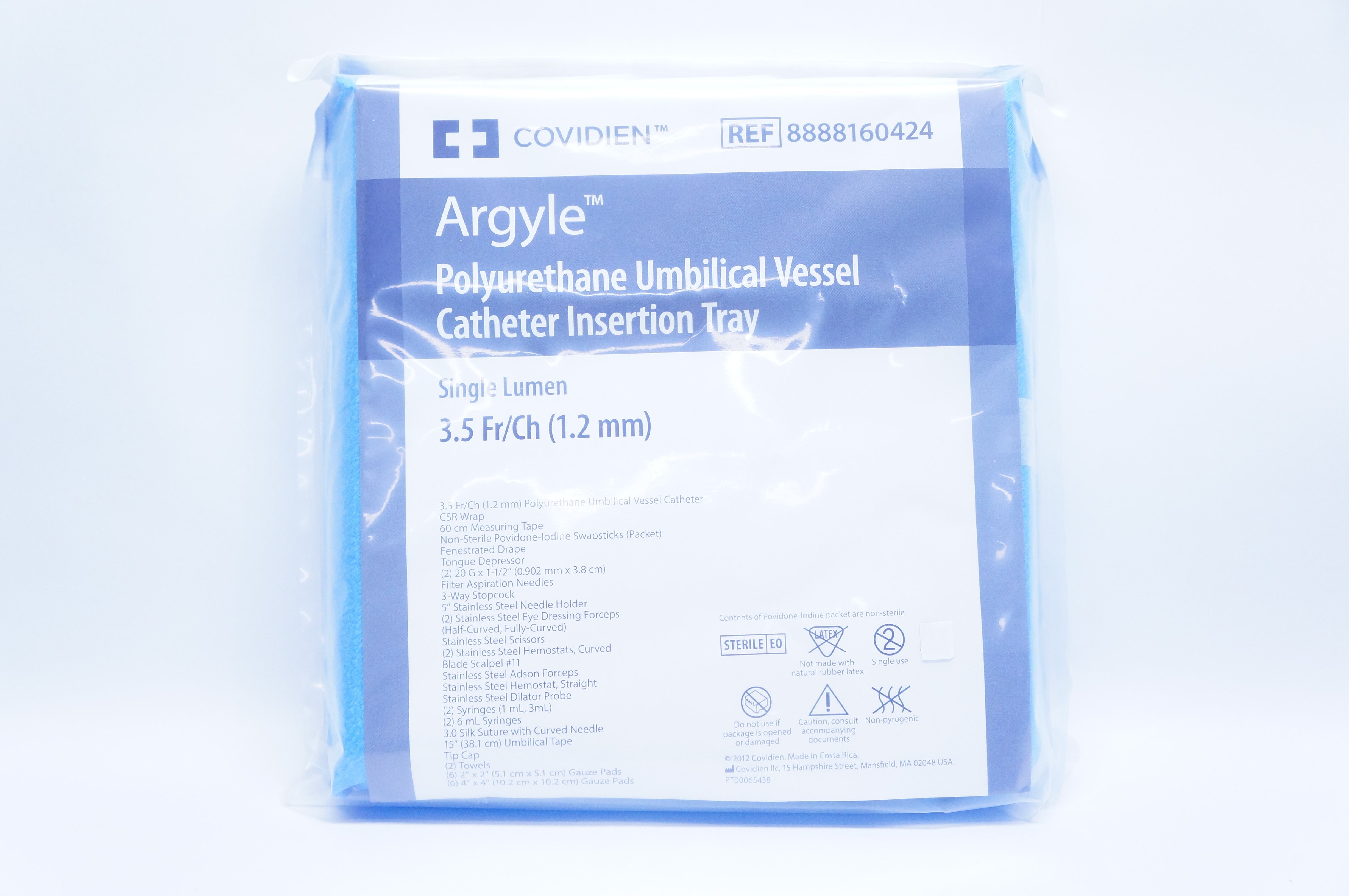 Covidien 8888160424 Argyle Polyurethane Umbilical Vessel Catheter Insertion Tray 3.5Fr/Ch (1.2mm)