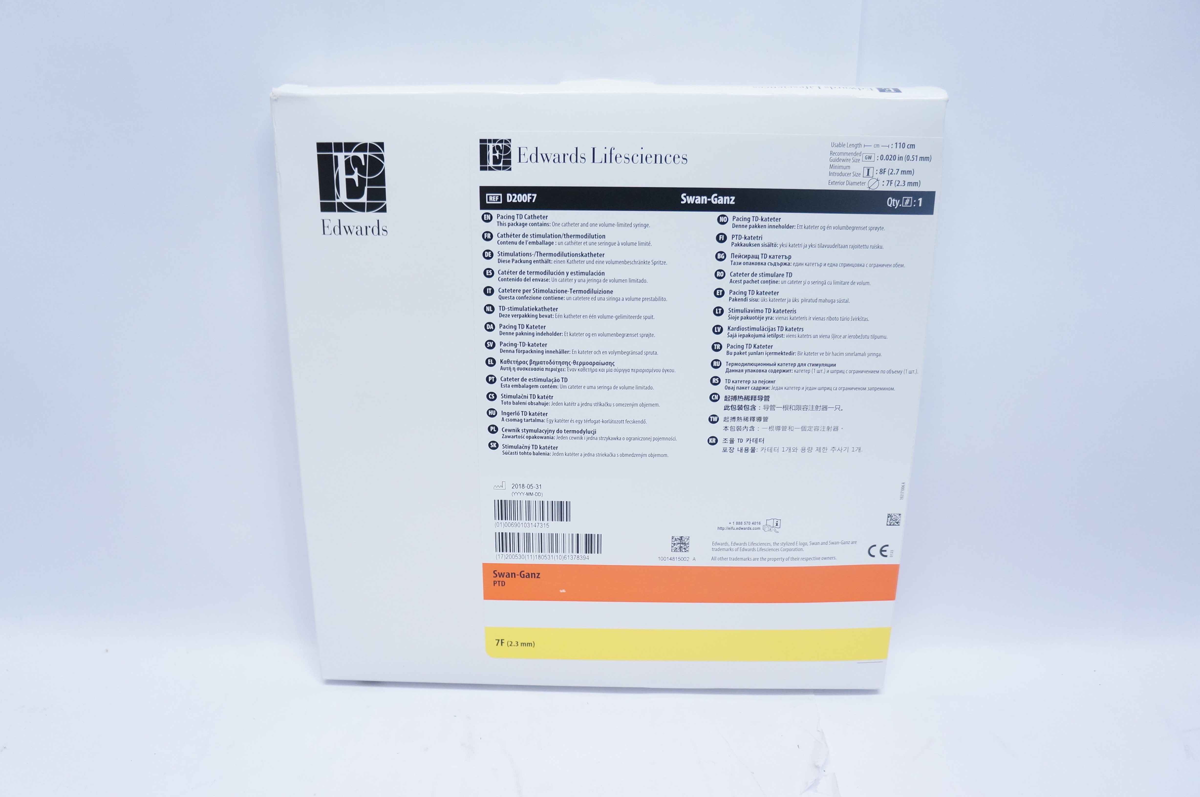 Edwards D200F7 Swan-Ganz Pacing TD Cath. 7Fx110cm x 0.020inch x 8F(x)