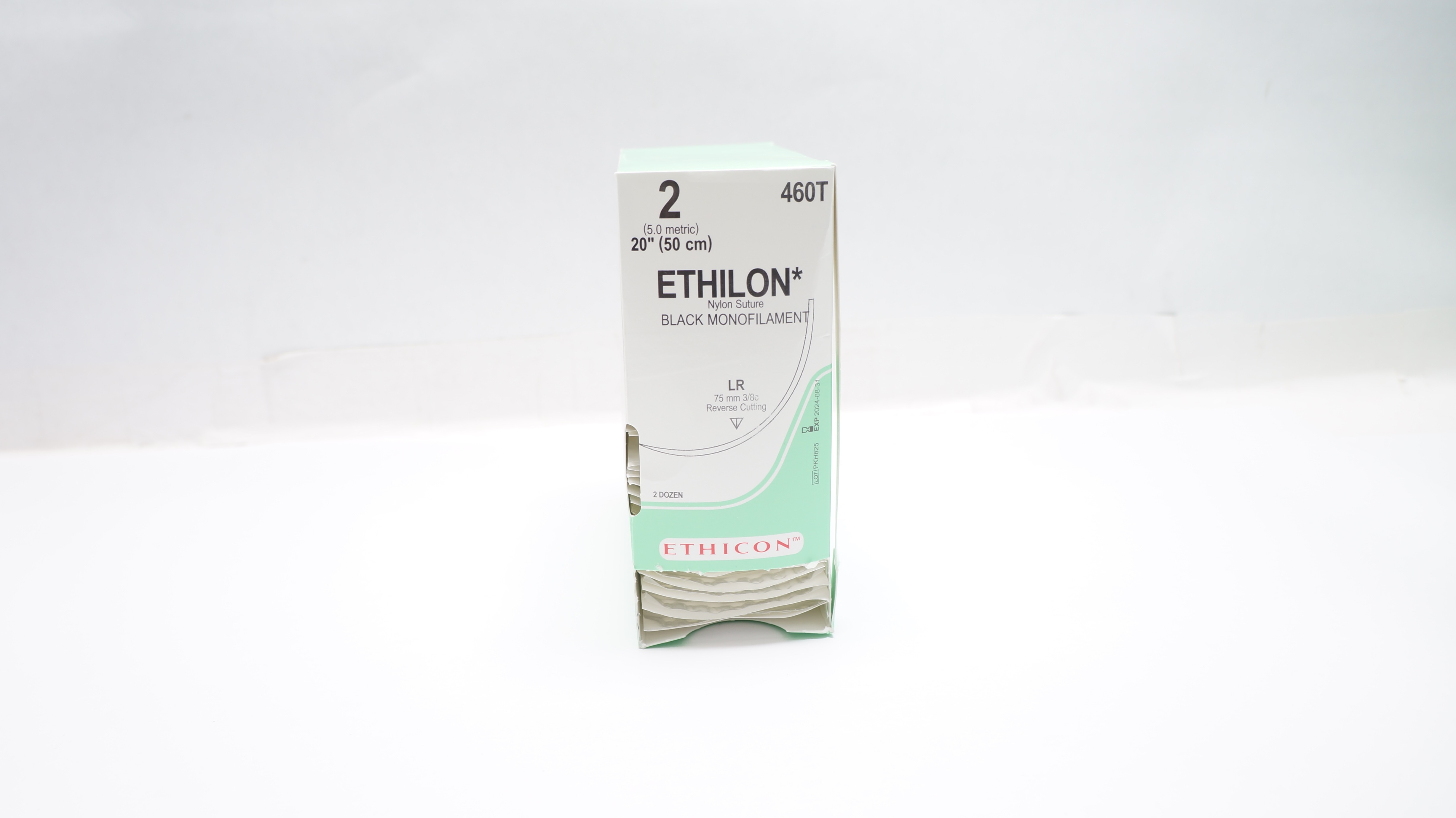 Ethicon 460T Ethilon Black Monofilament LR 75mm 3/8c Reverse Cut.20In-Box of 30