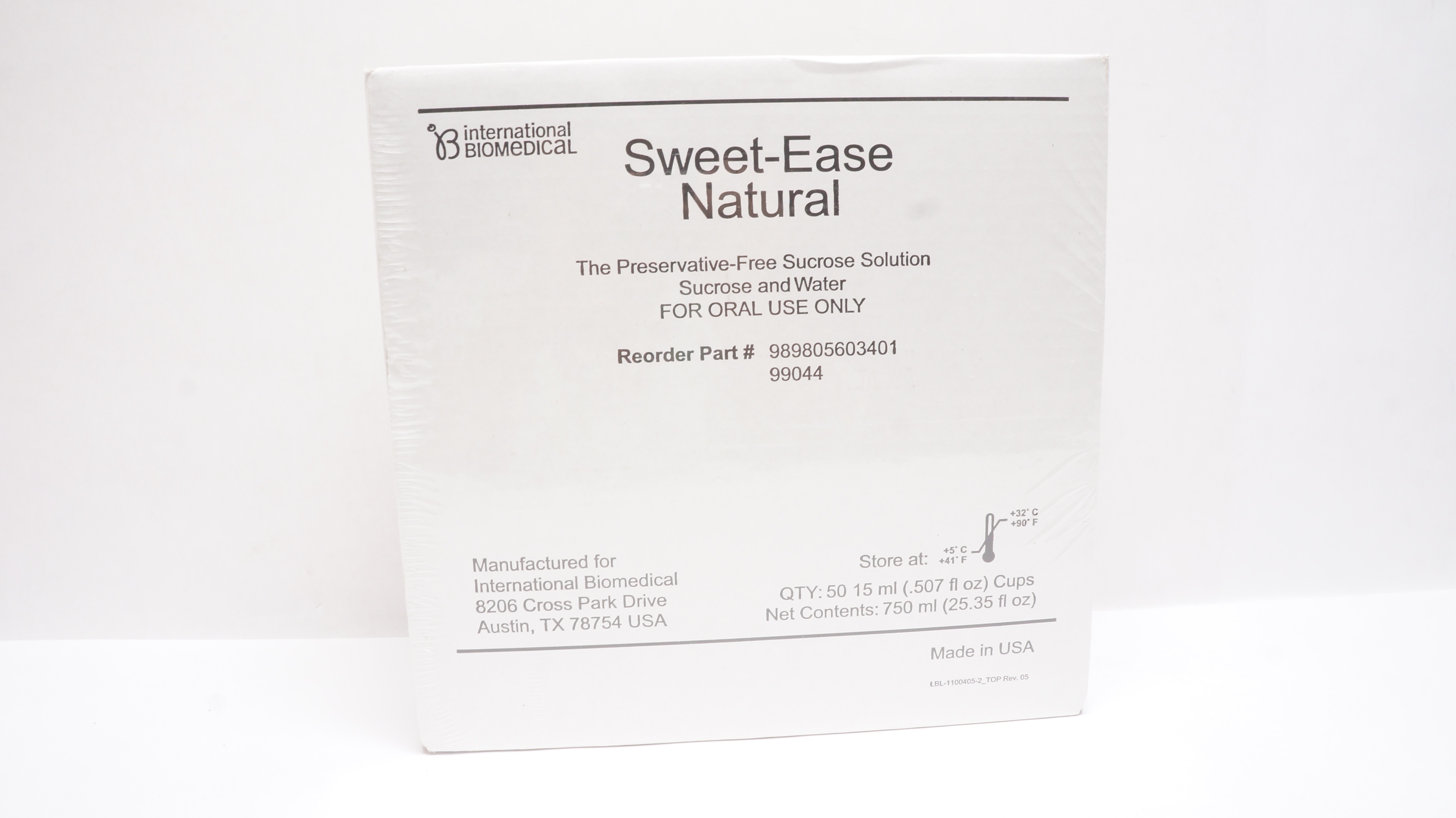 International Biomedical 99044 Sweet-Ease Natural Sucrose & Water(x) - Box of 50